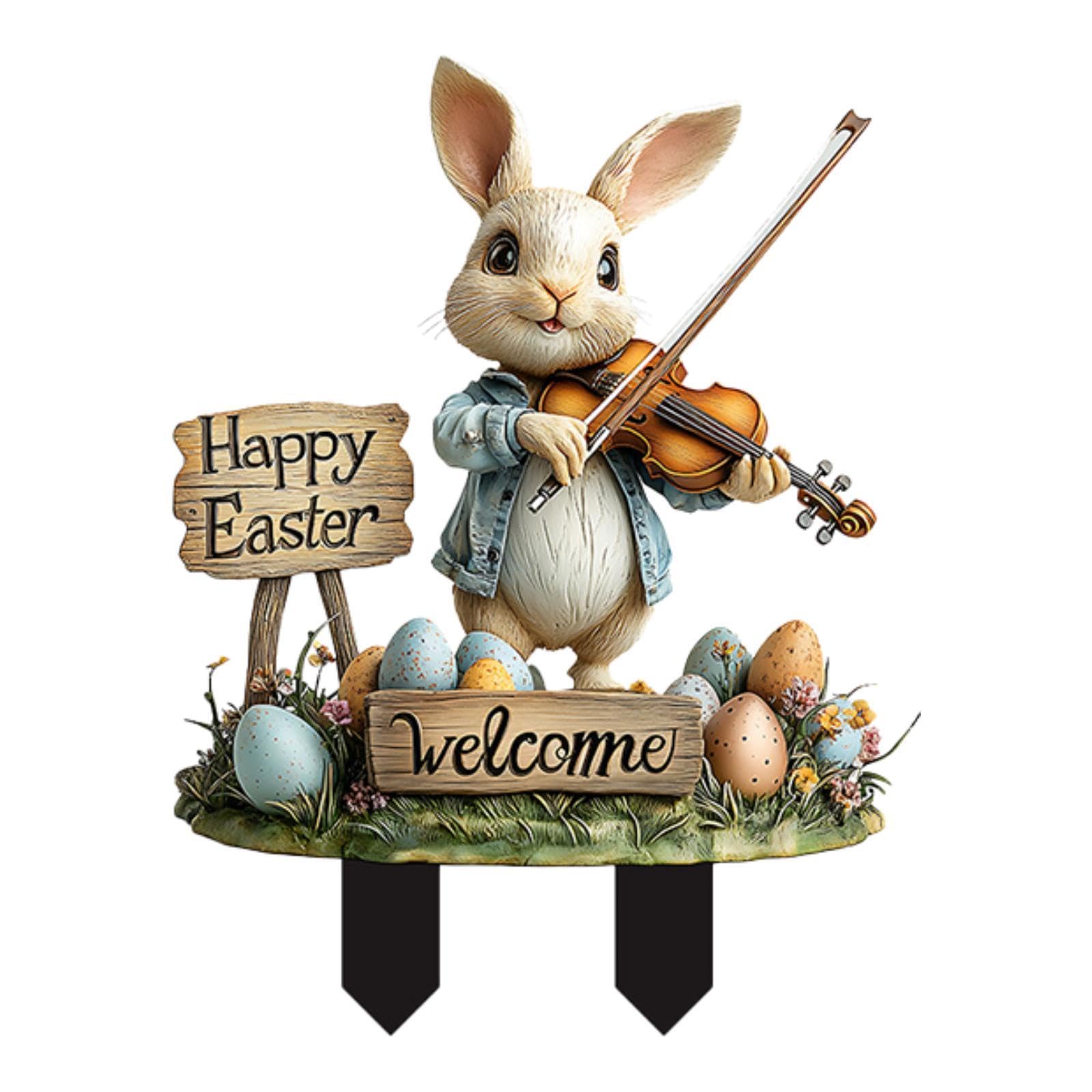 Easter Bunny Stake Bunny Decorative Garden Stake for Sidewalk Porch Backyard Style C-image-41