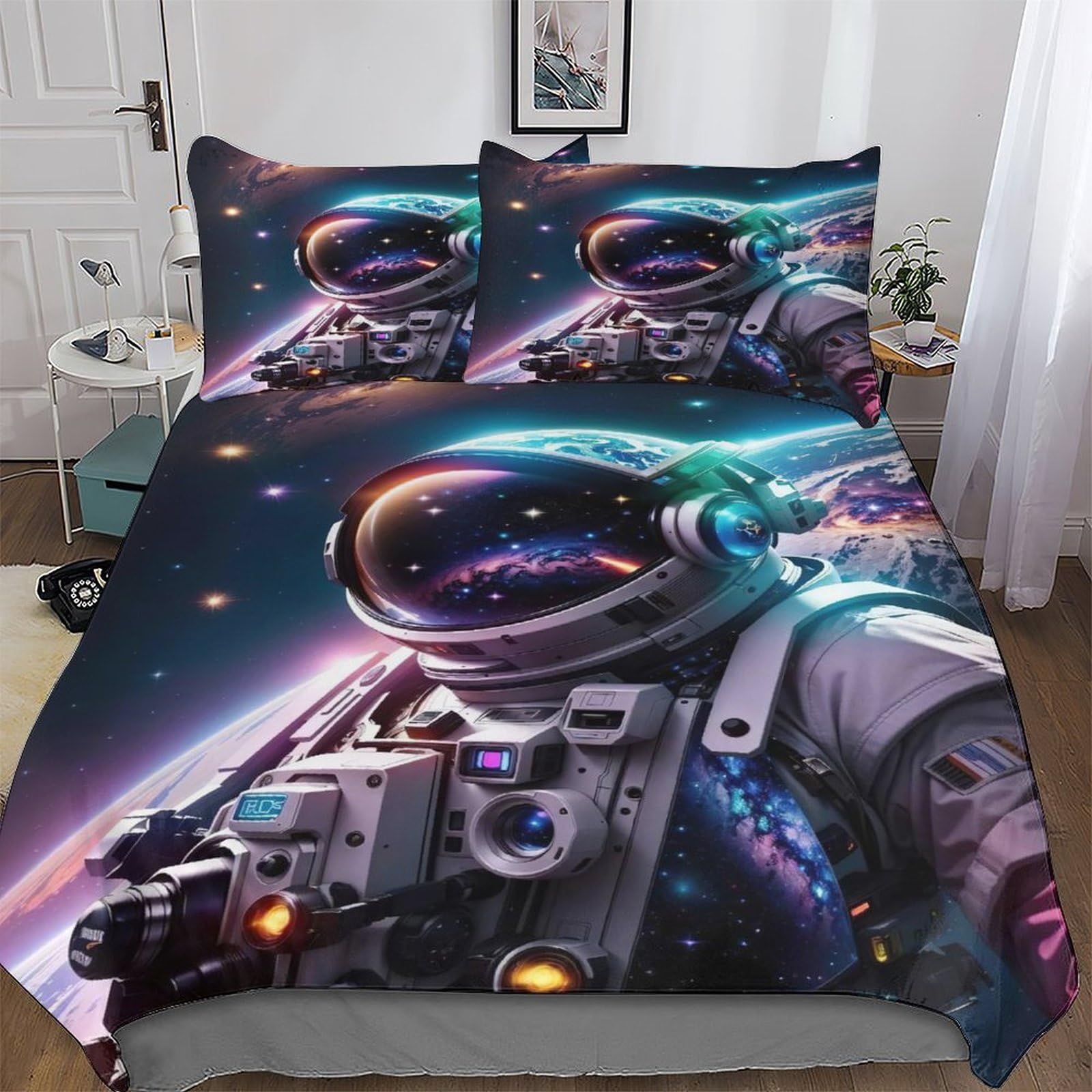 Parure de lit astronaute 3D housse de couette 220x240cm microfibre