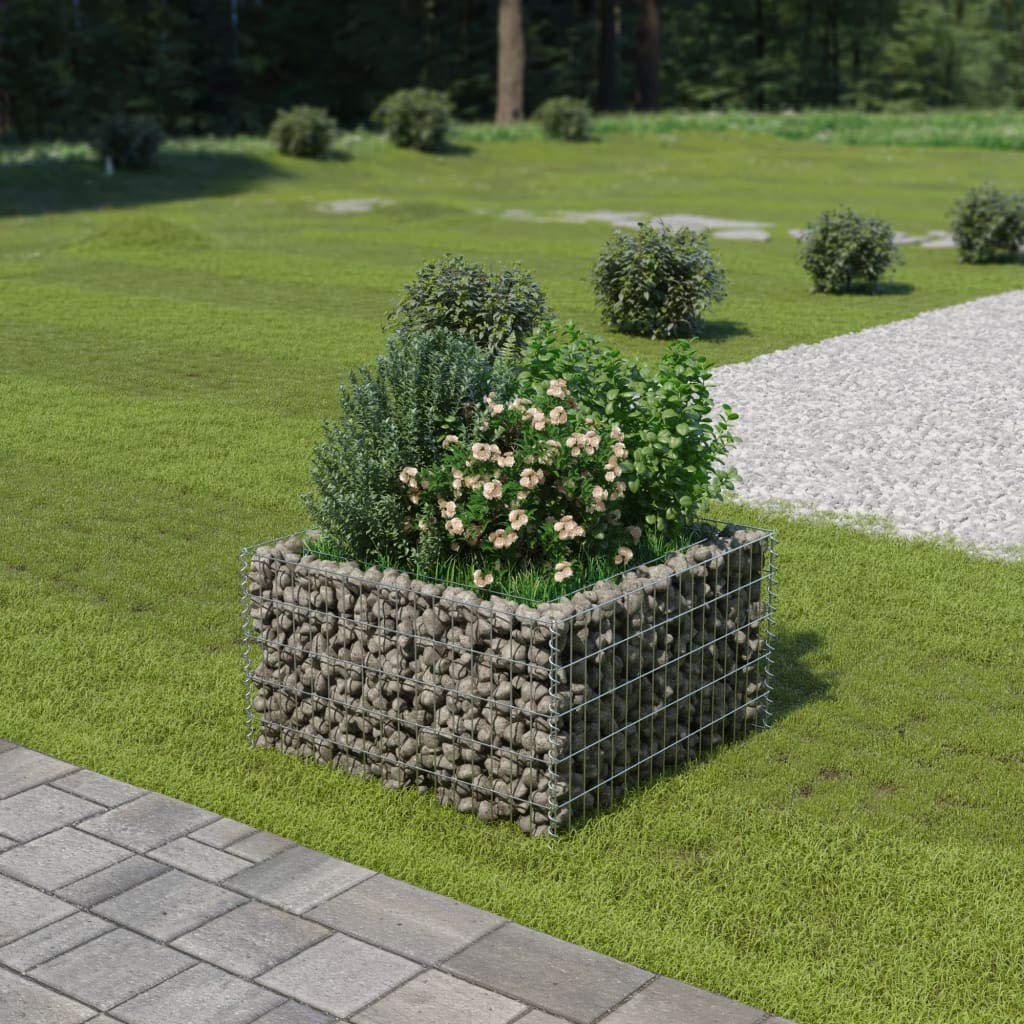 yorten Gabionen-Pflanzkorb Hochbeet Gabionenkörbe Gabione Pflanzkübel Verzinkter Stahl 90 x 90 x 50 cm (L x B x H) Silbern