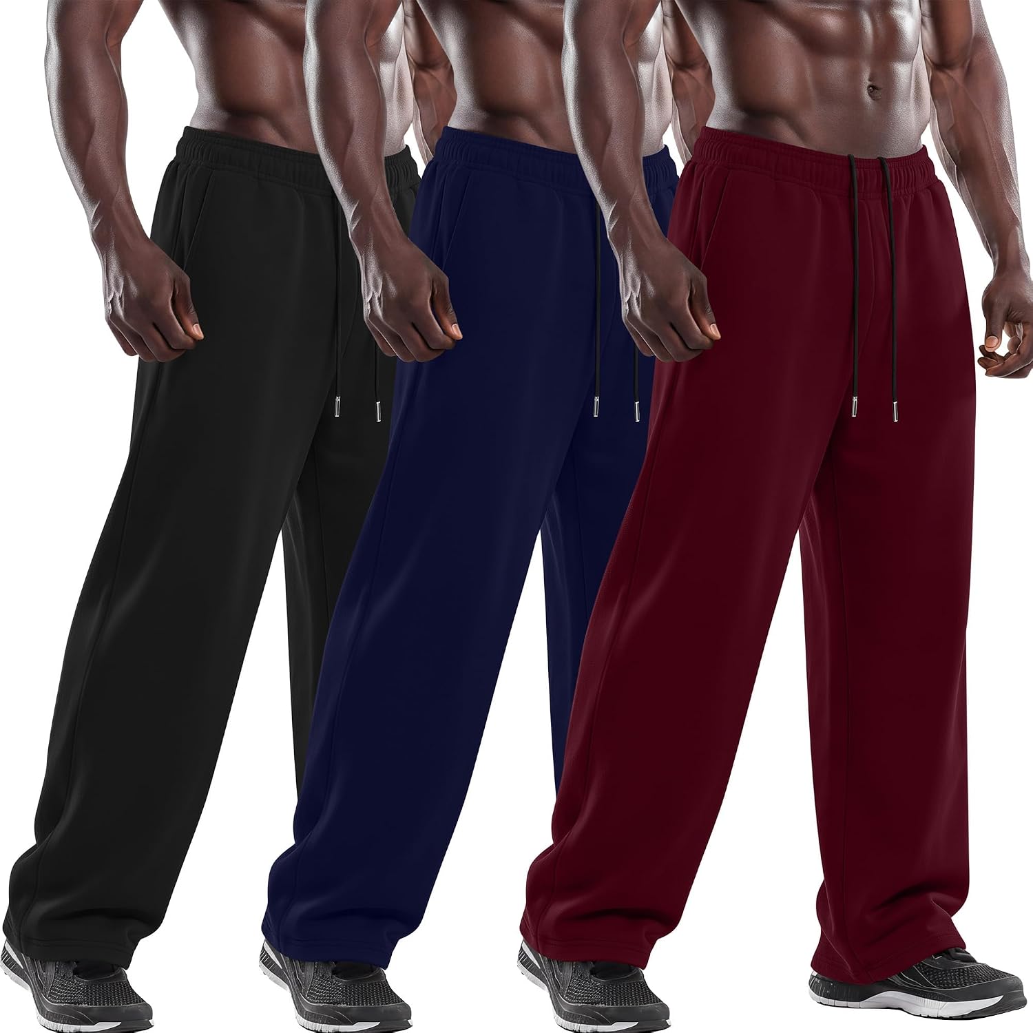 Neer 3 Pack Men's Big and Tall Sweatpants Athletic Wide Leg Baggy Workout Pant Large Casual Drawstring Pockets Trousers L-5XL