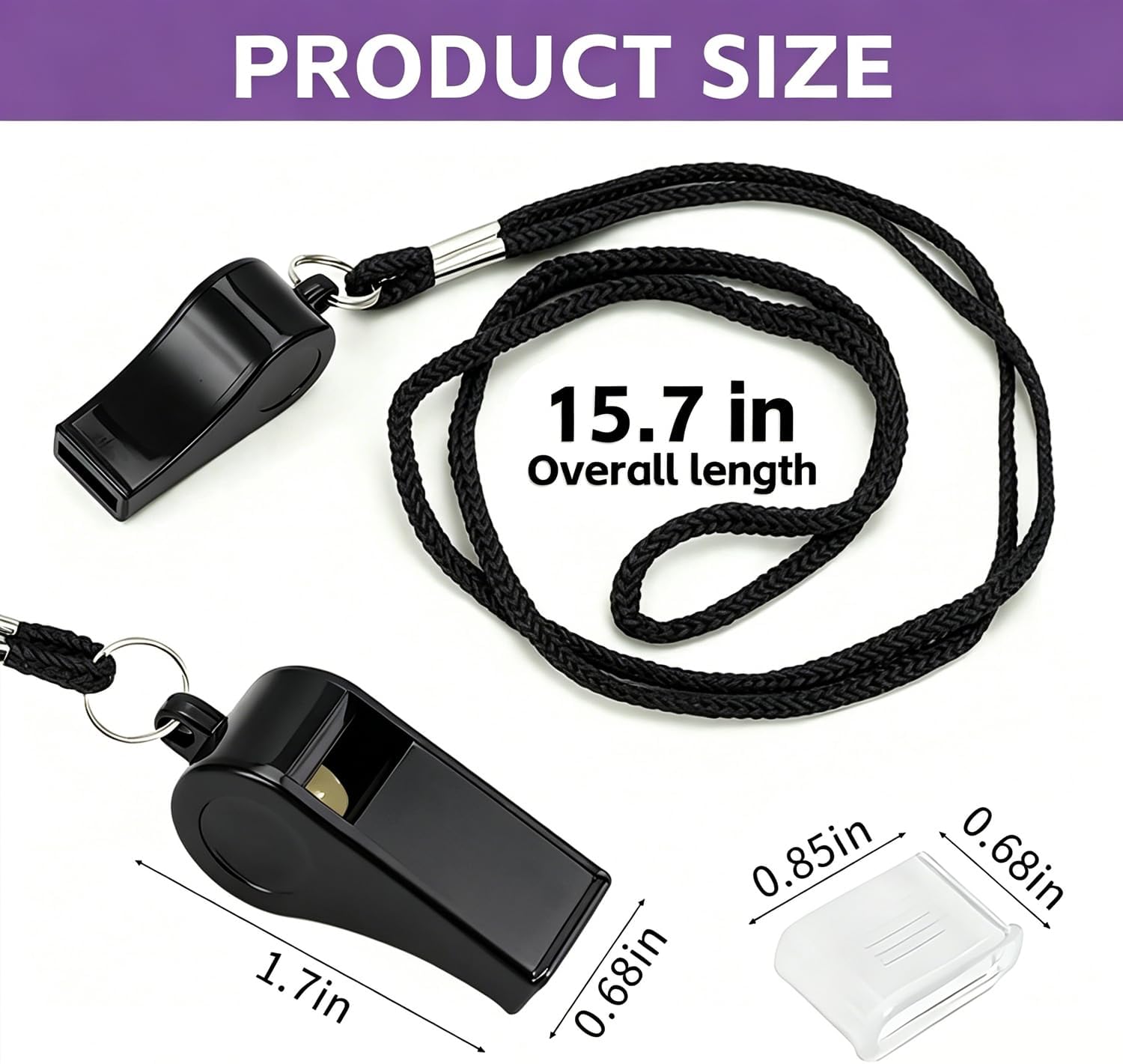 2 Pack Black Whistles, Loud Plastic Whistle for Coaches with Mouthpieces & Lanyards, Durable Sports Whistle for Teachers, Referees & Officials, School & Outdoor Safety
