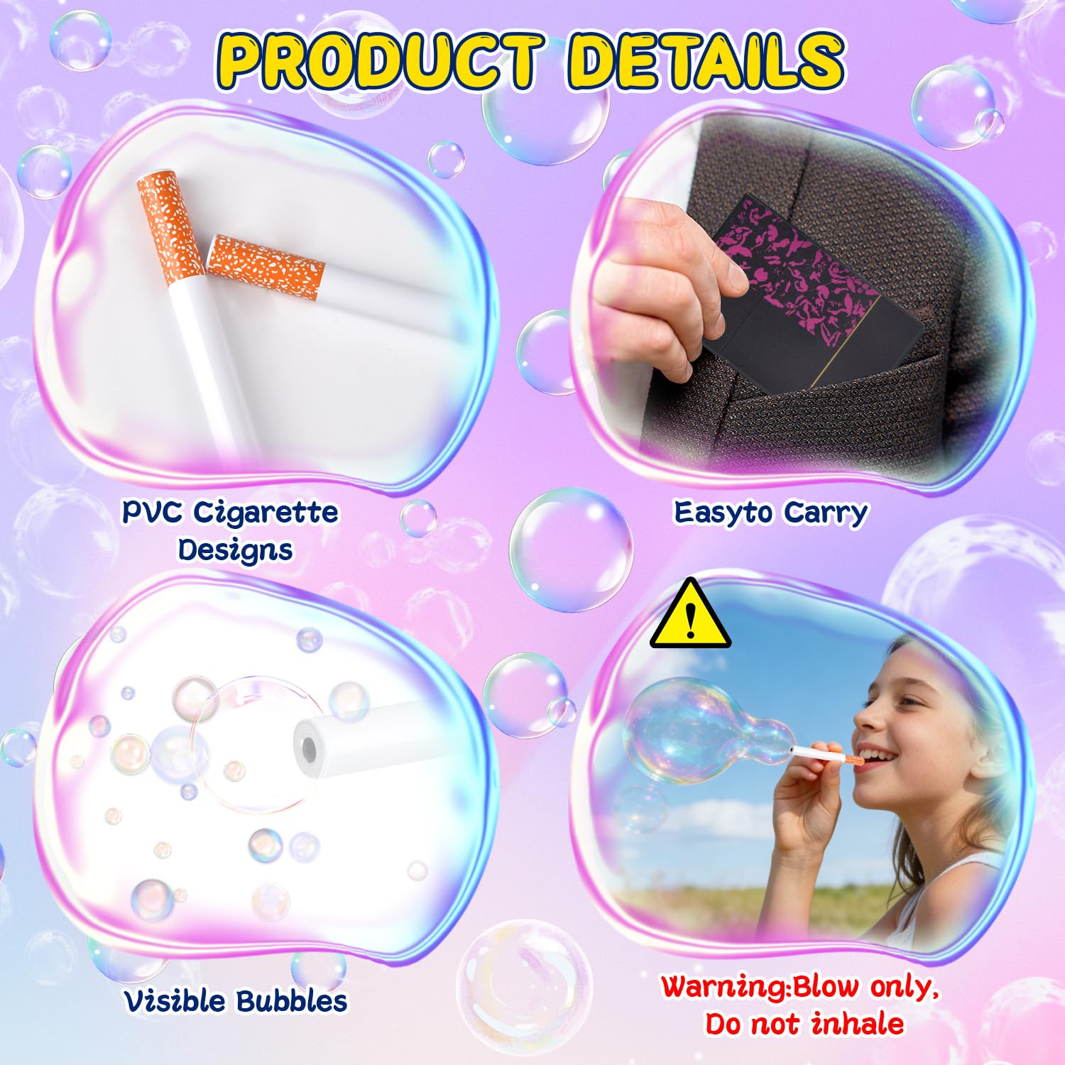 Seifenblasen Spielzeug, 4 Stück Bubble-Cigarettes Mini Seifenblasenbläser, Blowing Bubbles Seifenblasenmaschine, Lustige Bubble Sticks Spaßartikel für Party, Festival, Cosplay