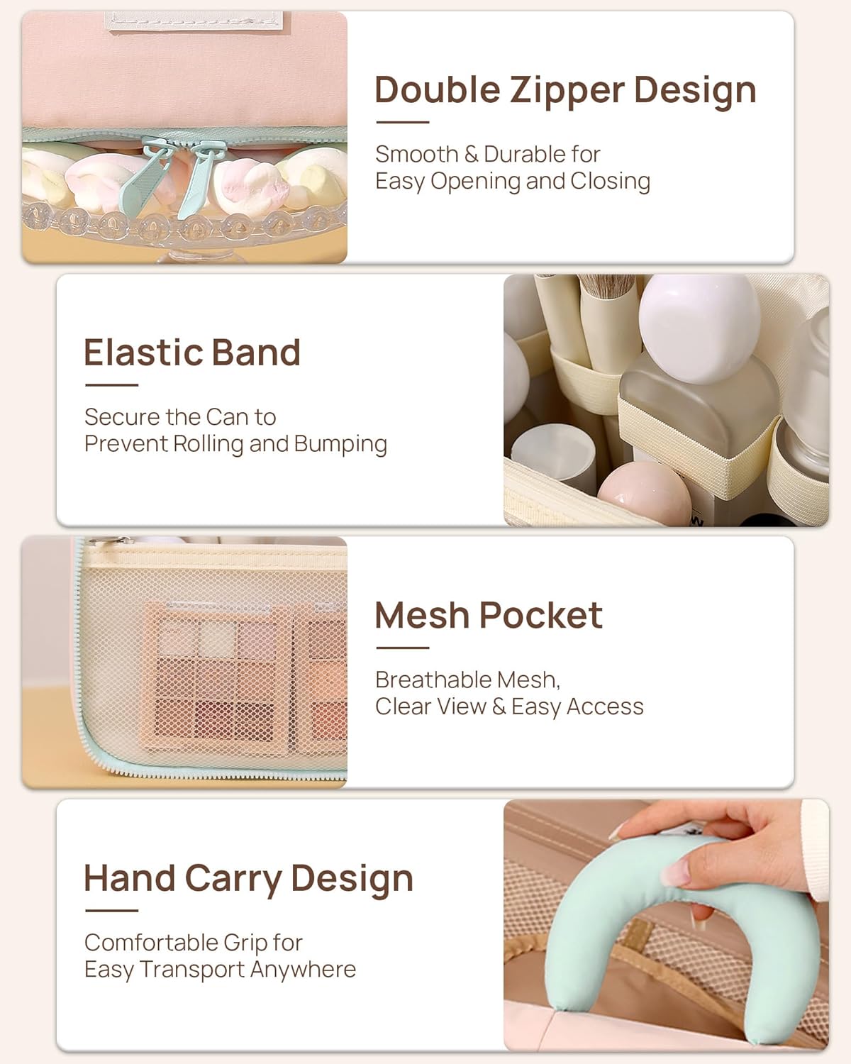 Makeup Bag, Big Coloueful Make Up Bag for Women Girls Cosmetic Bag (Pastel Pink) - Image 5