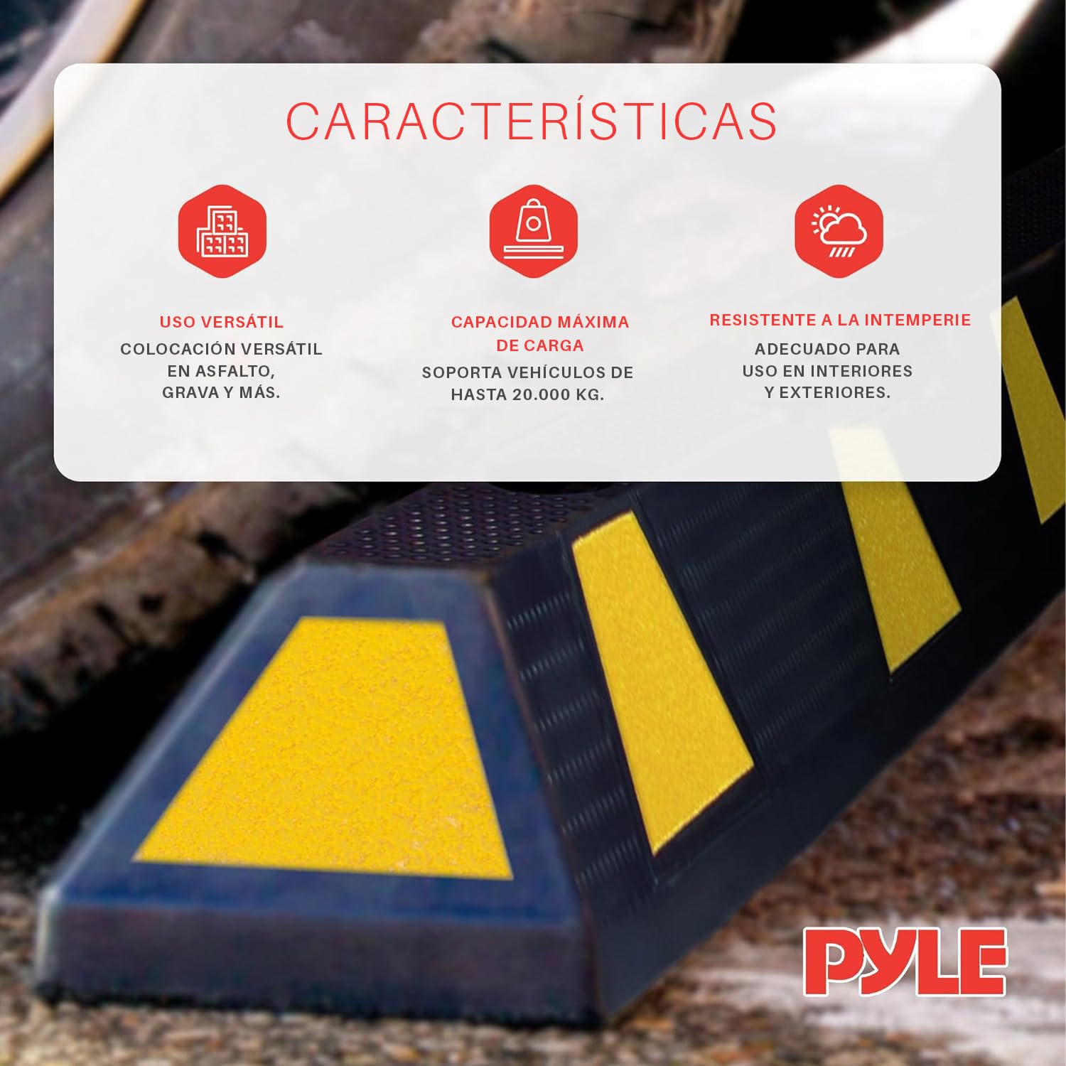 PYLE Topes de Piso de Garaje para vehículos, 72”, Extra Ancho, Seguridad, Goma Resistente para estacionamiento, Garaje, Ideal para Autos, Vans, Camiones