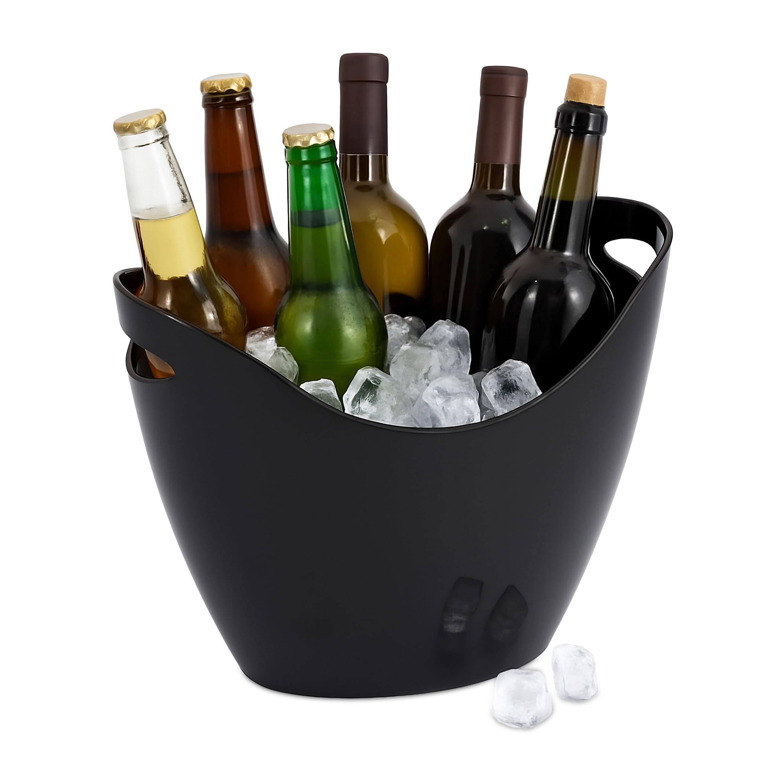 Relaxdays Ice Bucket, 8 Litres, Drinks Cooler with Handles, Bottle Chiller for Wine, Champagne & Beer, Plastic, Black