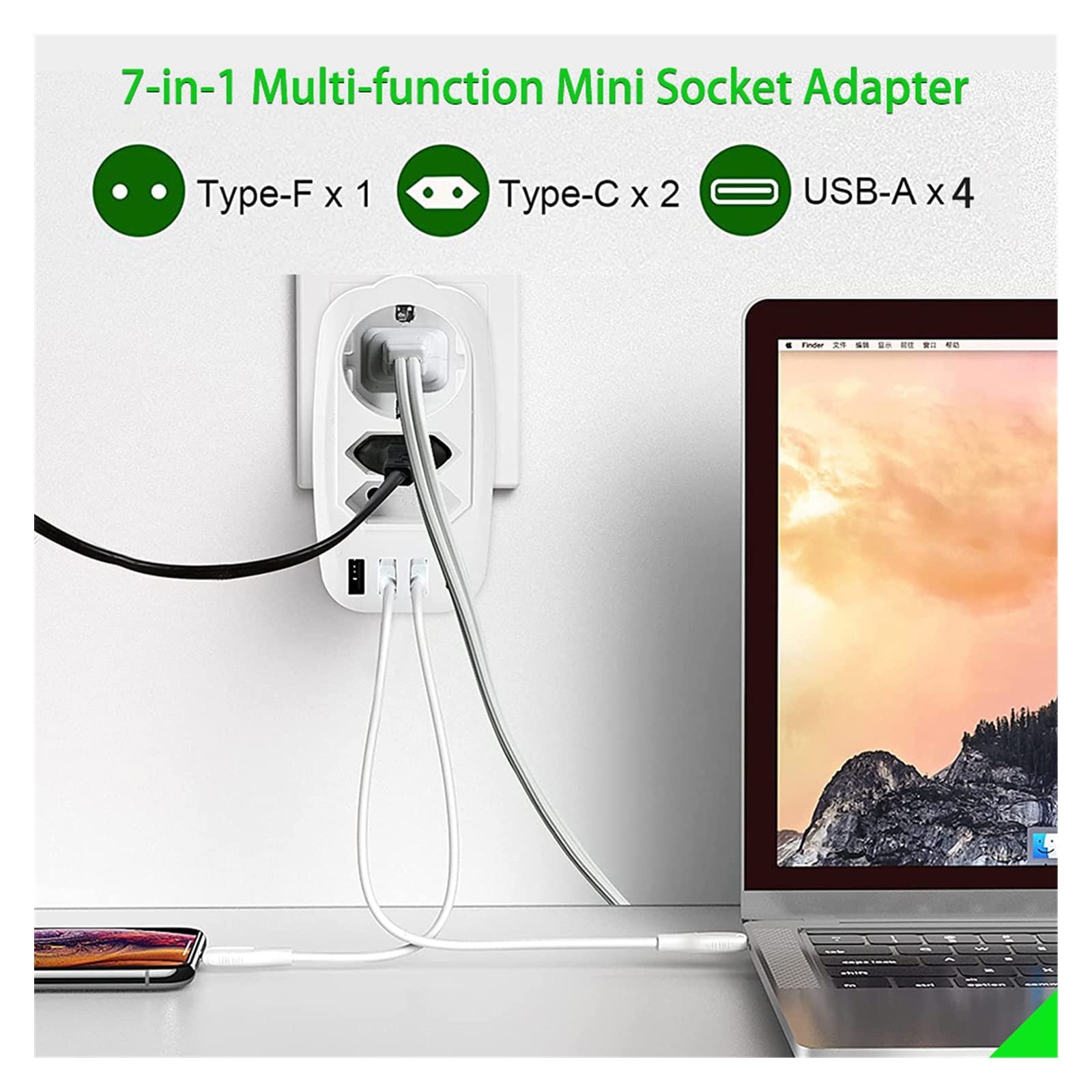 Caricatore da Parete USB, con Adattatore for Presa 7 in 1, Organizer for Caricabatterie Multi-Dispositivo Compatibile Tablet e Telefono Cellulare Caricabatterie Sicuro(1)