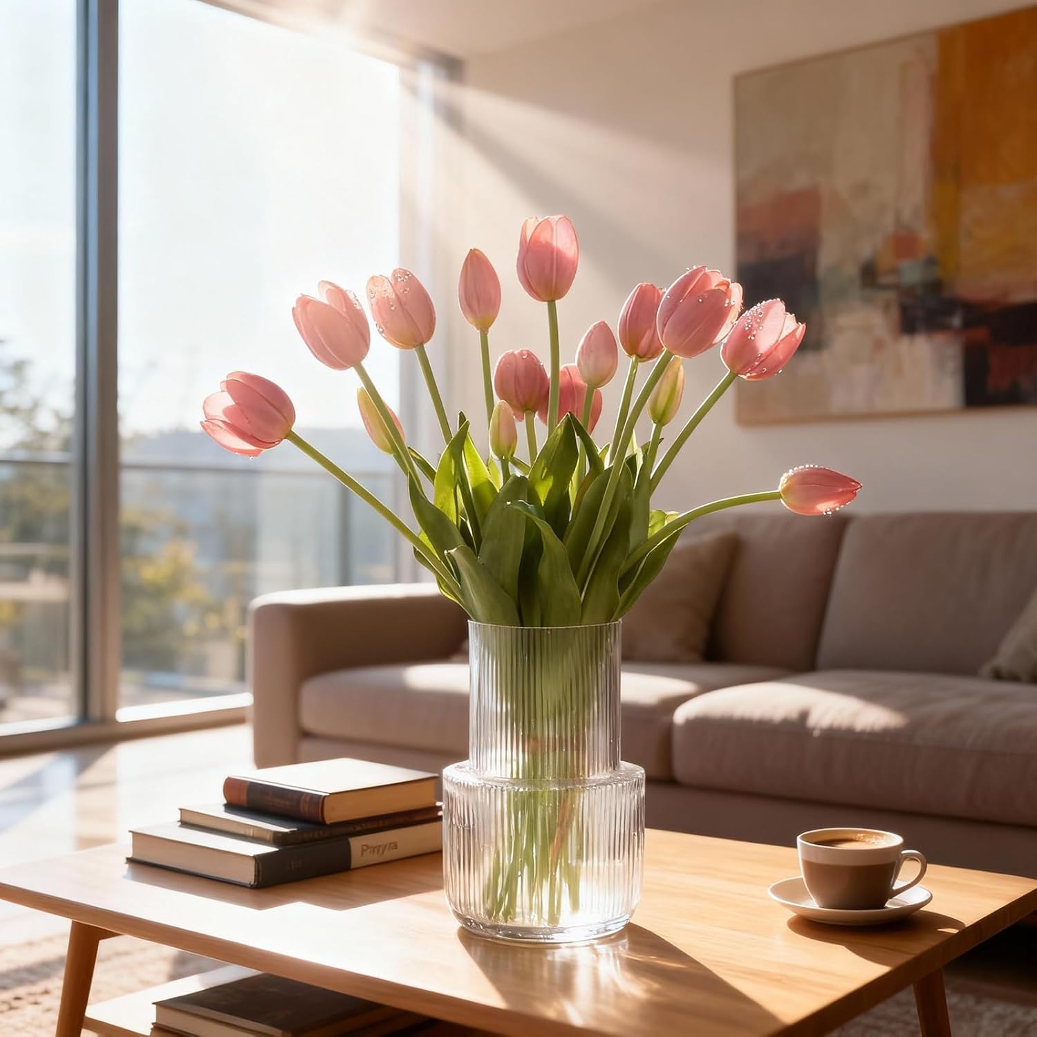 15Pcs Fake Tulips Artificial Flowers Real Touch Latex Bouquet Faux Tulips for Centerpiece Arrangements Wedding Party Home Décor (Deep Pink) - Image 2