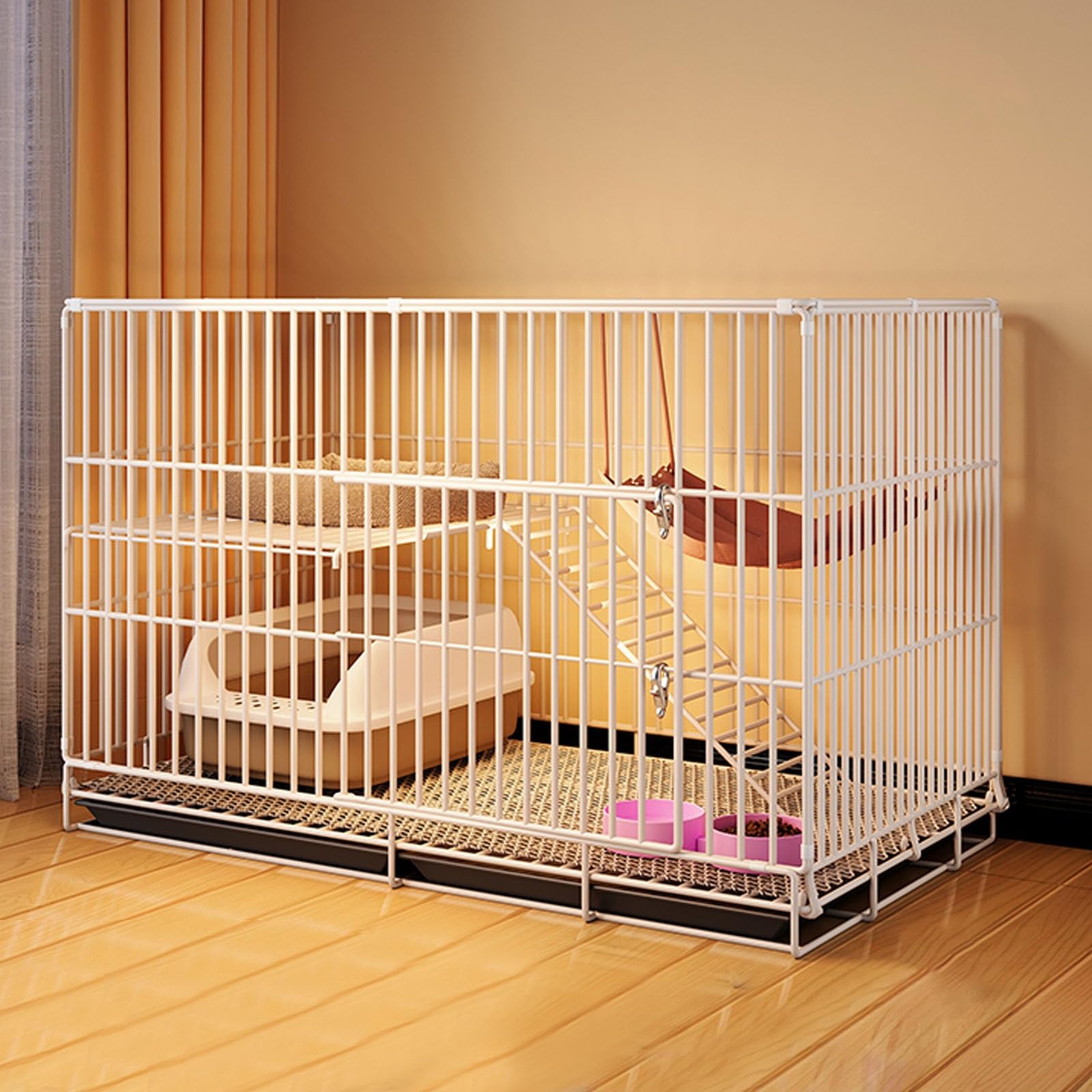 Cage pour Chat Interieur Enclos Chat Exterieur Grande Taille Pliable Grille Métallique Robuste avec Plateau Facile À Assembler Peut Accueillir 1 À 2 Chats Chinchillas(White,Medium)