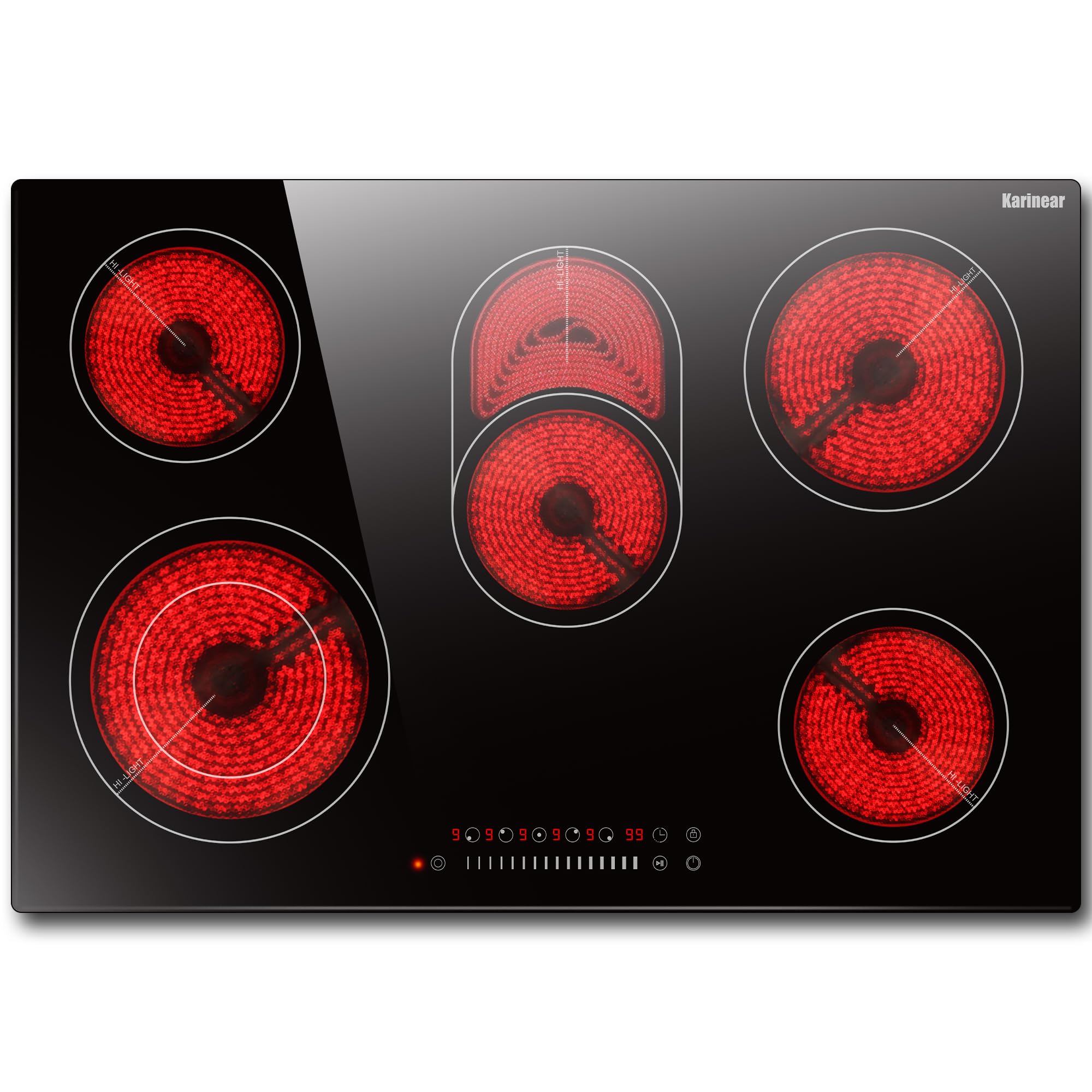 Karinear Ceramic Hob, 60cm Built-in 4 Zones Electric Cooktop with Dual Oval Zone 6600W, Hard Wired, No Plug Included — view 12
