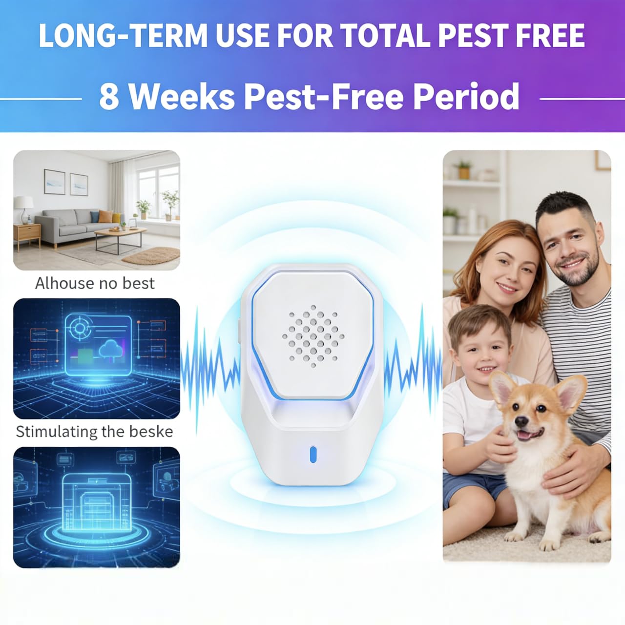 Repellente per Animali Infestanti ad Ultrasuoni,Repellente per ZanzareAnti Topi,Professionale Elettrico Ultrasuoni per Anti Zanzare,Formiche,Ragni Sicuro per Umani e Animali Domestici (Pack 4)