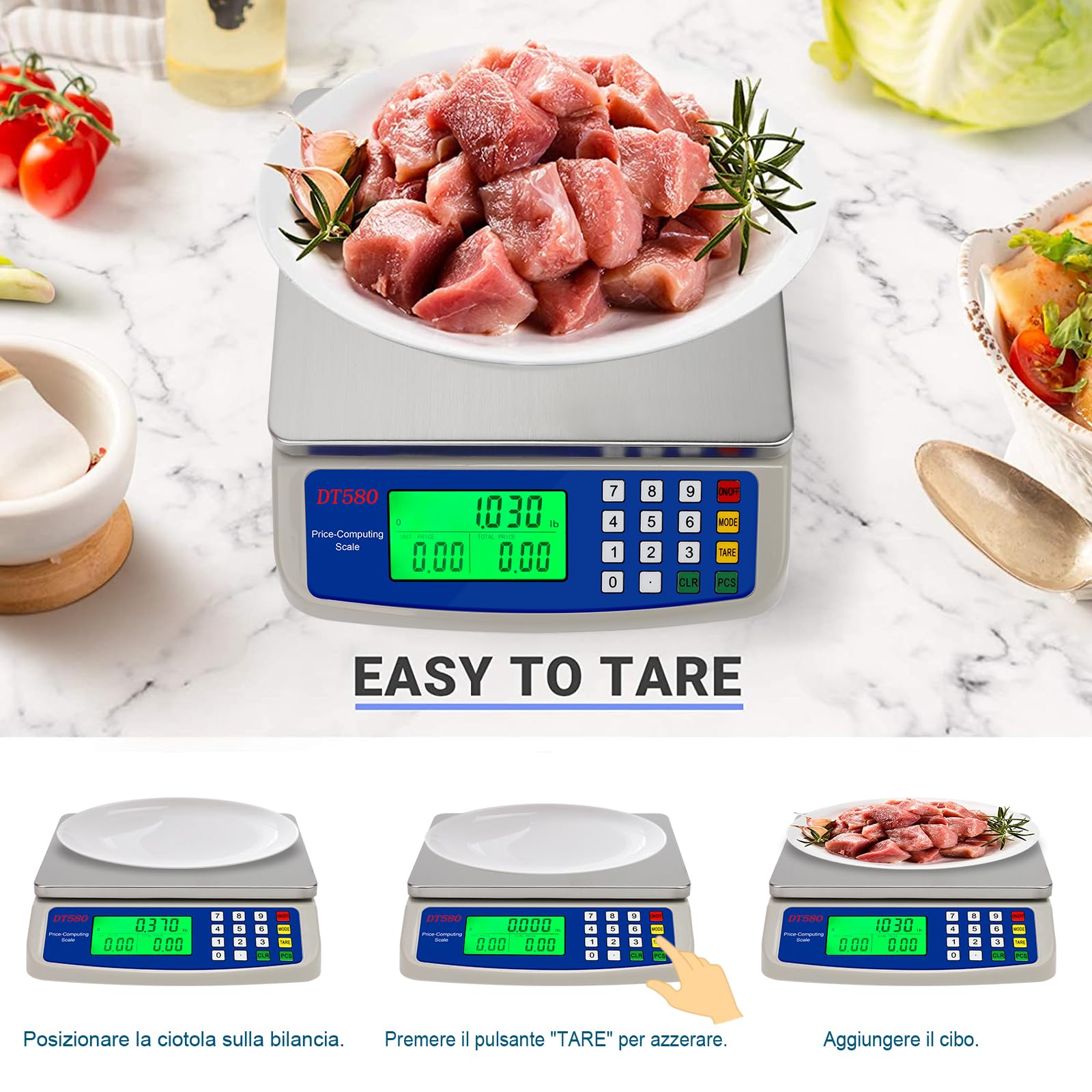 Bilancia cucina digitale acciaio inossidabile 40kg bilancia professionale per alimenti Ideale per panifici Mense e cucine bilancia contapezzi con display LCD Funzione Tara