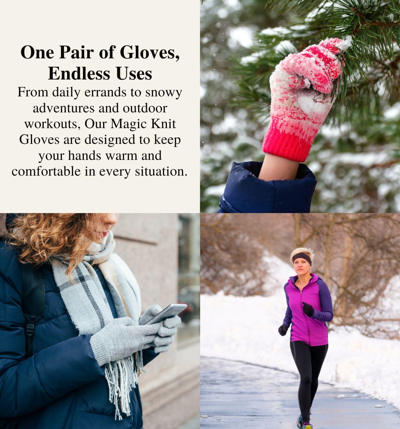 MDSTYLE Magic Knit Gloves for Women Cold Weather Winter Solid Color for Daily Sports Workout Runnging Jogging Full Finter - Image 7