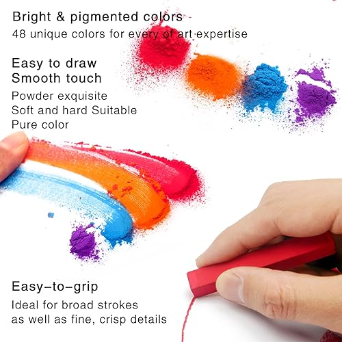 Miniatura 4 de Juego de tizas pastel suaves no tóxicas para artistas profesionales, 48 colores pastel de tiza cuadrada para dibujar, mezclar, capas, sombreado,
