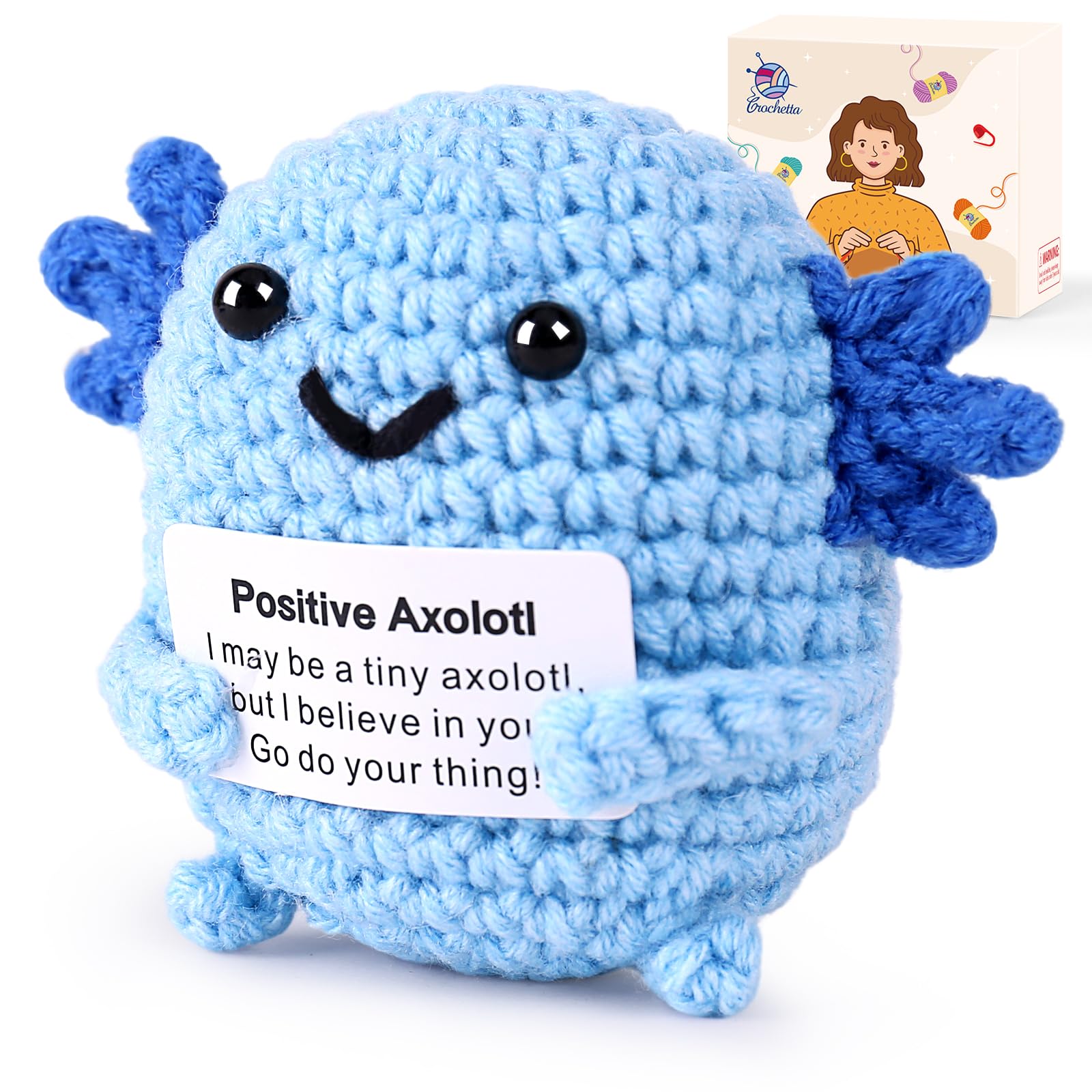 Positive Crochet Axolotl Gifts, Handmade Emotional Support Crochet Animals, Inspirational Motivational Encouragement Gift Creative Cute Crochet Decorations Birthday Gift for Women Men-Blue