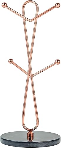 JEmarble Soportes para tazas con soporte chapado en cobre (negro) para encimera, tazas de café y estante de almacenamiento para tazas de té,