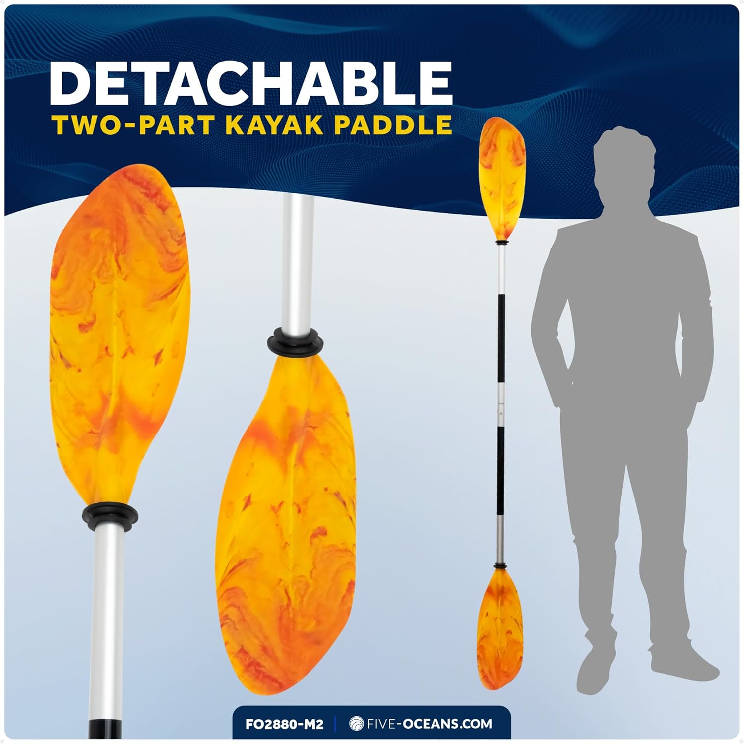 Five Oceans Kayak Paddles 2 Pack, 84" - 7ft Kayak Fishing Paddle, Detachable Heavy-Duty Aluminum Shaft, Reinforced Fiberglass Blades, 2-Piece Snap-Button, Lightweight Paddle for all Kayaks - FO2880-M2