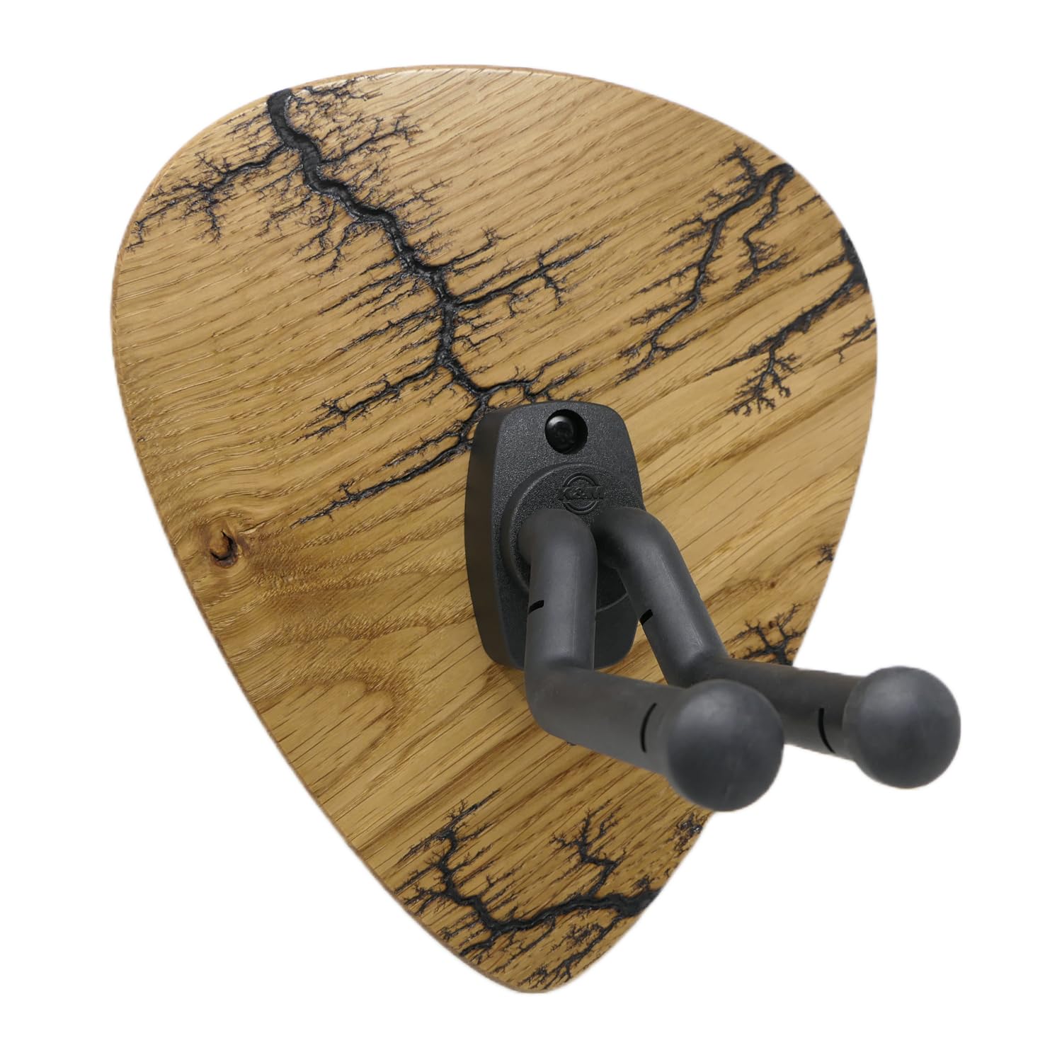 Unikat - Gitarren Wandhalter - Gitarrenwandhalterung Eiche mit Lichtenberg Gravur 23,5x23,5cm - Gitarrenhalter Modell DARK LINES FIVE