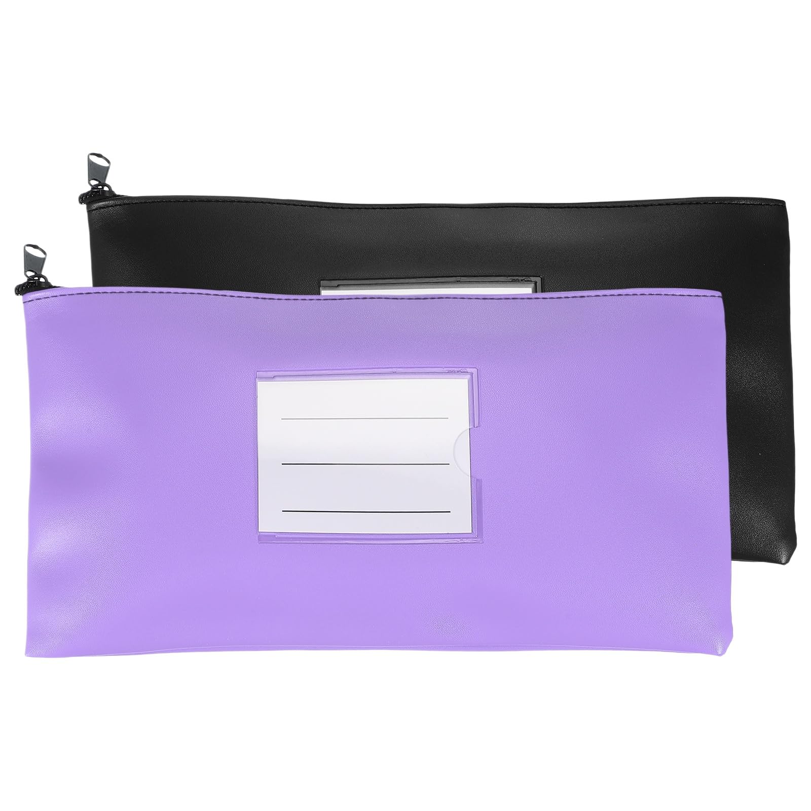 PATIKIL 11x6 Inch Money Bags with Zipper, 2Pcs PU Leather Cash Deposit Bank Pouch Envelopes Check Wallet for Coin Cosmetics Invioce Bill, Black/Purple