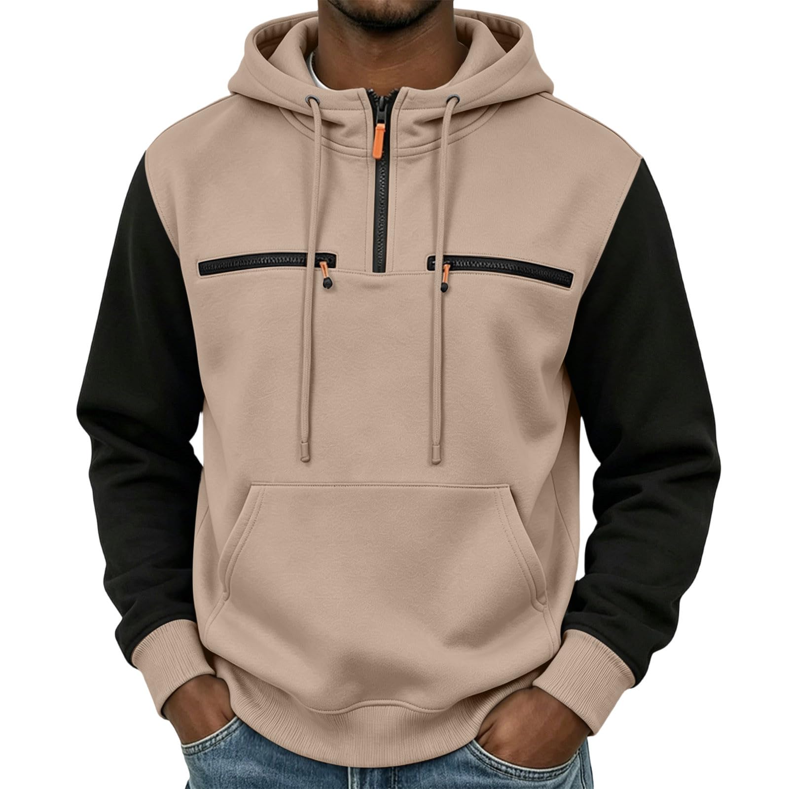 Sweat à Capuche Homme, Demi-Zip, Cordon de Serrage, Coupe Droite, Mode | Fermeture Éclair Pratique, Coloris Contrastés Originaux, Confort Sportif, Look Moderne et Dynamique pour Sorties et Loisirs