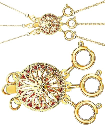 Clysoru Separador de cierres de collar para mujer, oro y plata de 14 quilates, sin enredos, cierre de bloqueo, convertidor de cadena (dorado)