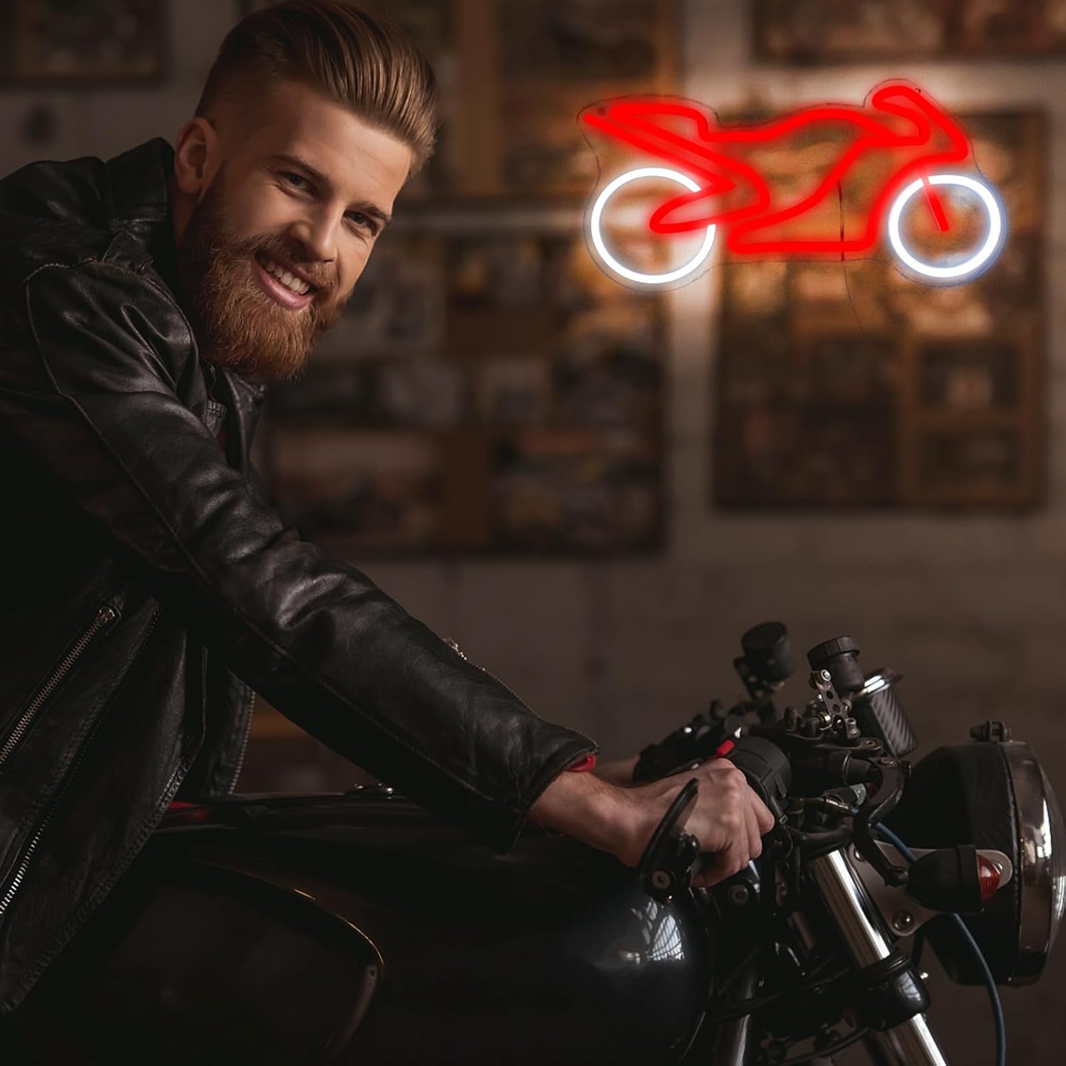 Motorcycle Neon Sign Motorcycle Accessories For Men Cool Garage Stuff Sign Hanging Neon Light For Bedroom Game Room Cave Man Garage Shop Pub Bar Garage Gifts For Men(Dimmable USB Sign) - Image 7