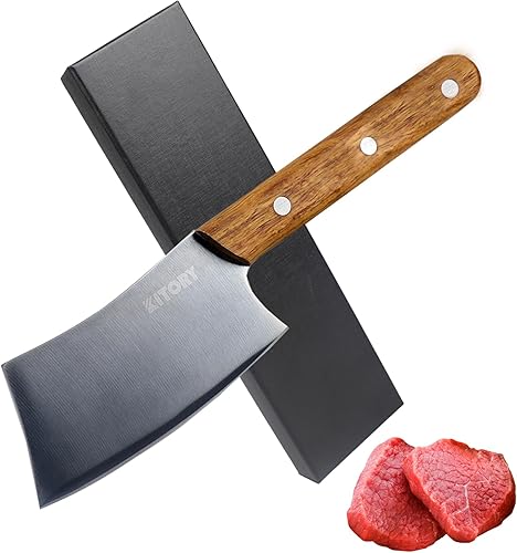 Miniatura 1 de Kitory Mini cuchillo de carnicero, cuchillo de carne multifuncional de 4 pulgadas, cuchillo de chef de cocina china, hoja pequeña con mango largo,