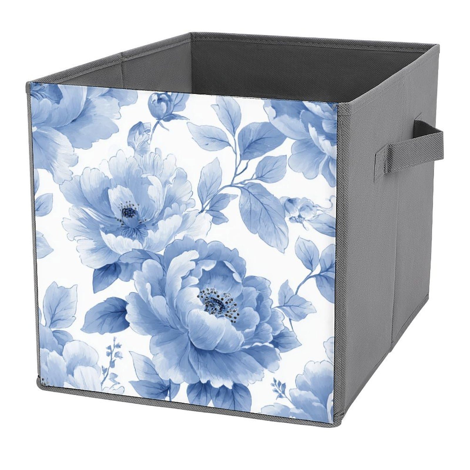Jubonexis Large Chinoiserie Peony Blooms with Leaves Cube Storage Bins Storage Cubes Foldable Decorative Fabric Storage Baskets Home Organizers with Handles for Shelves,Closet, 27x27 CM