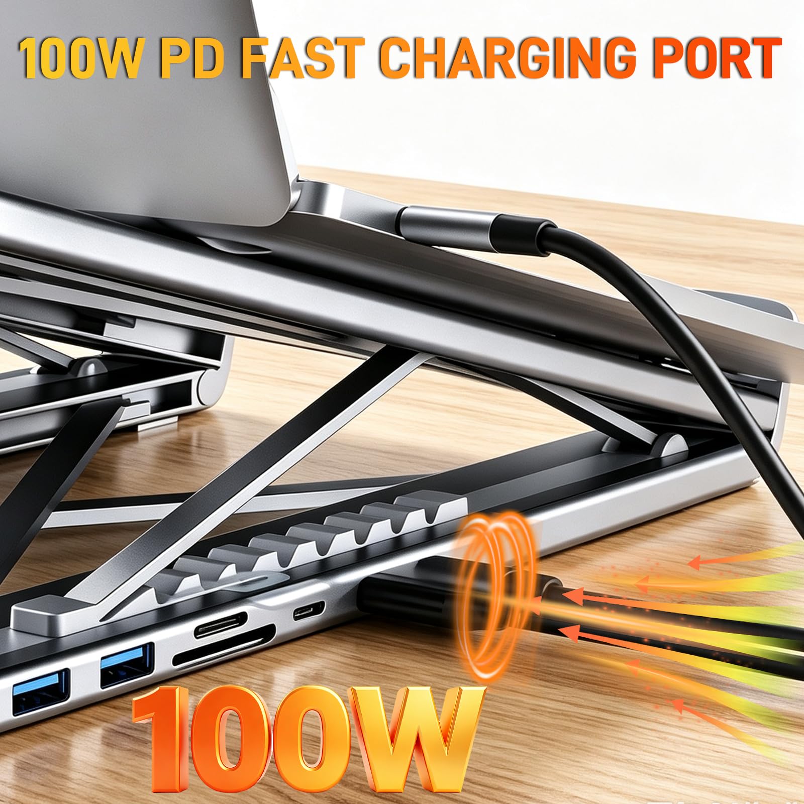 Soporte Ordenador Portátil, 9 en 1 Docking Station USB C con HDMI 4K a 60 Hz, USB 3.0, PD de 100 W, SD/TF, USB-C y RJ45, Universal Estación de Acoplamiento Laptop Stand Compatible con MacBook, Windows