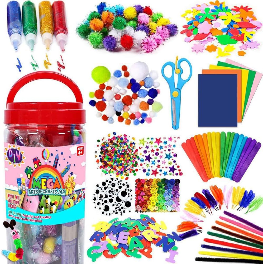 COOLBABYArts and Crafts Supplies for Kids - Craft Kits for Kids Age 4-8 with Construction Paper & Craft Tools, Girls Toys, DIY School Craft Project