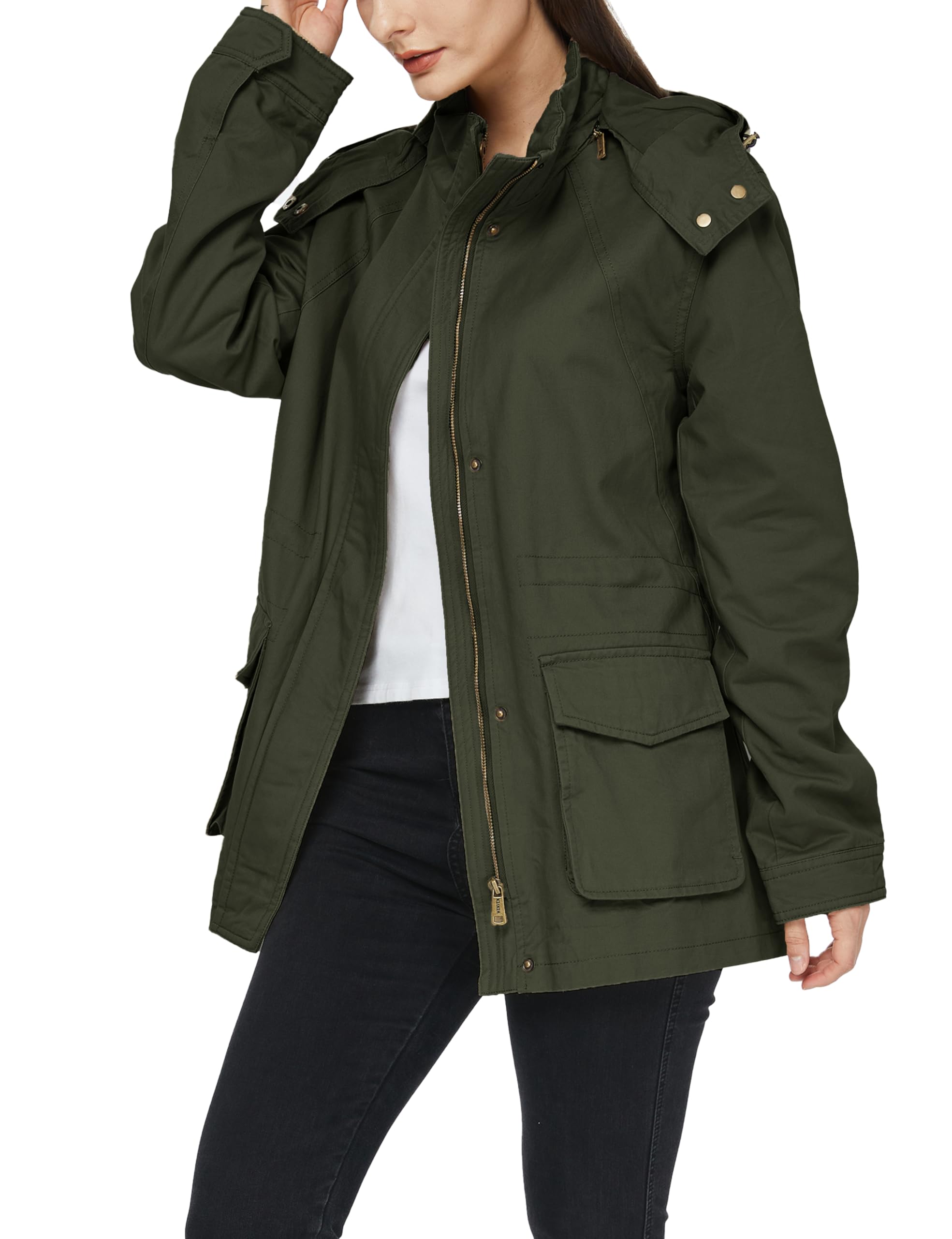 WenVen Giacca da Donna Cotone Militare Caldo Giubbotto Slim Fit Casual con Zip Antivento Cappotto Leggera Giacchetta Carga Classica Parka Montagna