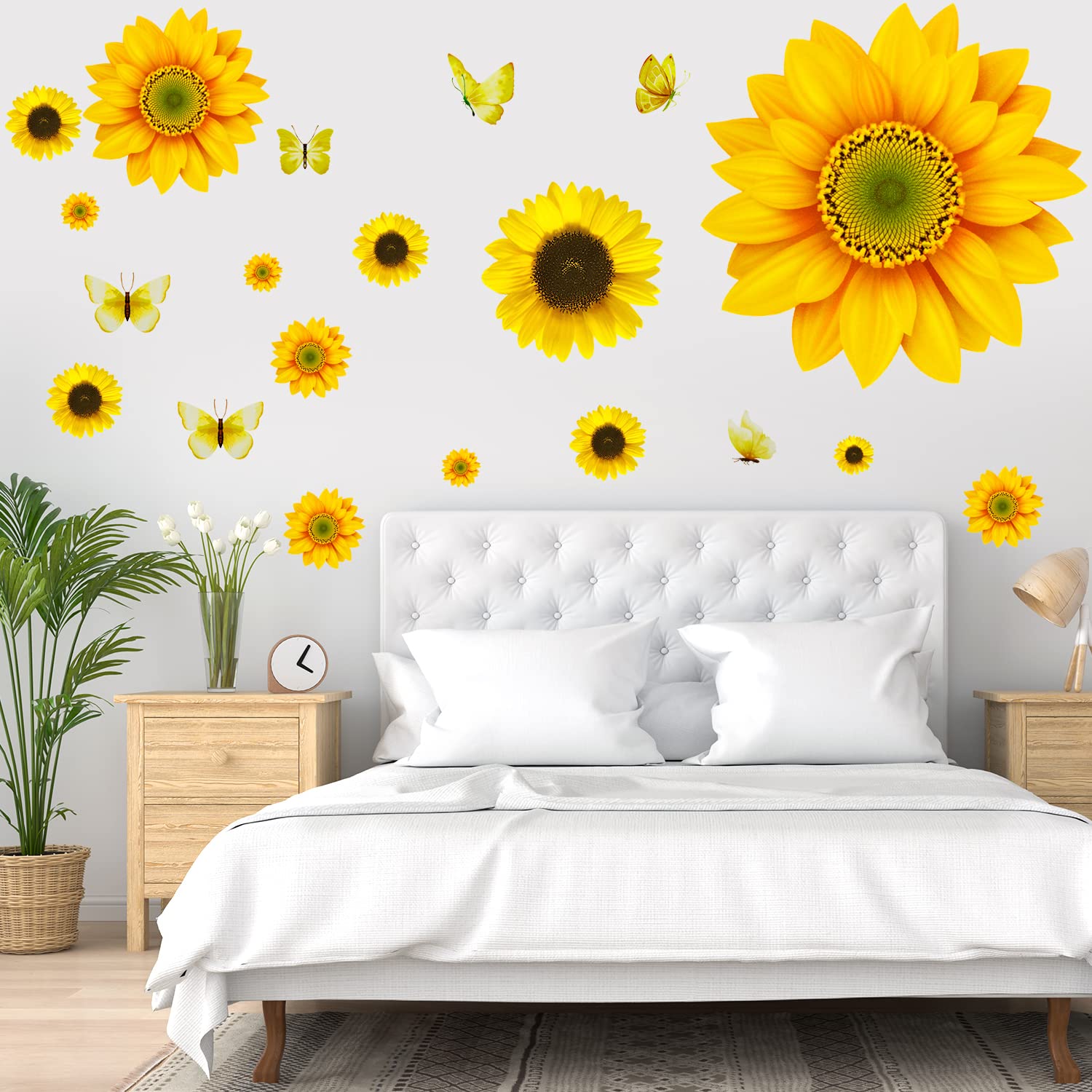 54 calcomanías de pared de girasol, removibles, 3D, decoración de girasol, autoadhesivas, impermeables, calcomanías de pared para sala de estar, baño, dormitorio, decoración