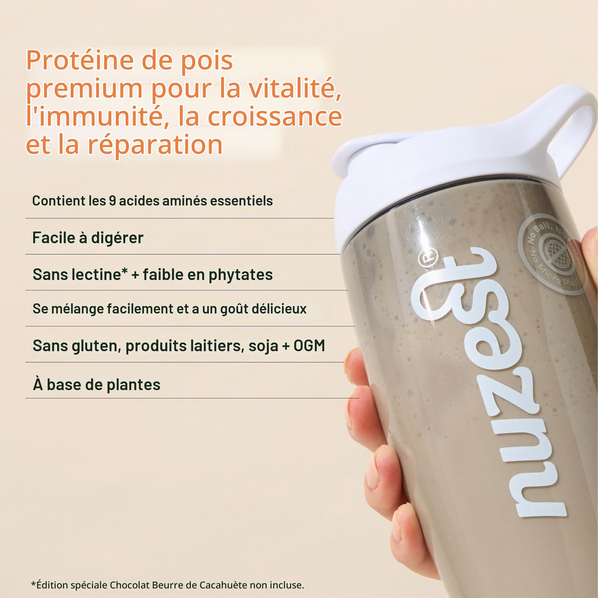Nuzest Poudre Protéines Vegan Poudre De Protéine De Pois Vegan Protéine Végétale Naturellement Sucrée Pour Prise De Masse Musculaire Sans Gluten Et Sans OGM À Base De Pois Et Non De Lait De Vache (Fraise, 500g)