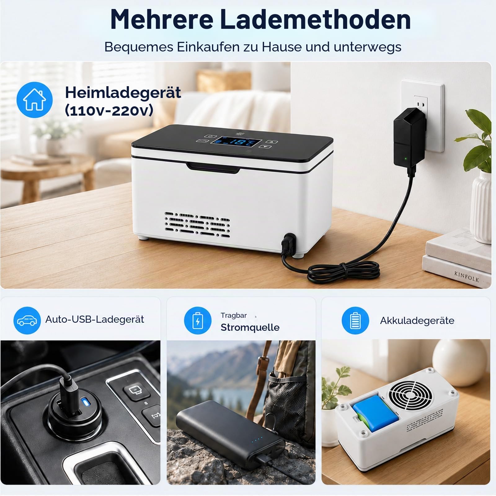Akku Tragbare Kühlbox Elektrisch, Mini Medikamenten Kühlbox für Insulin & Peptide, LED-Anzeige 0-18°C Einstellbar, Mit Zwei 10600mAh Akkus für Zuhause Reisen Auto
