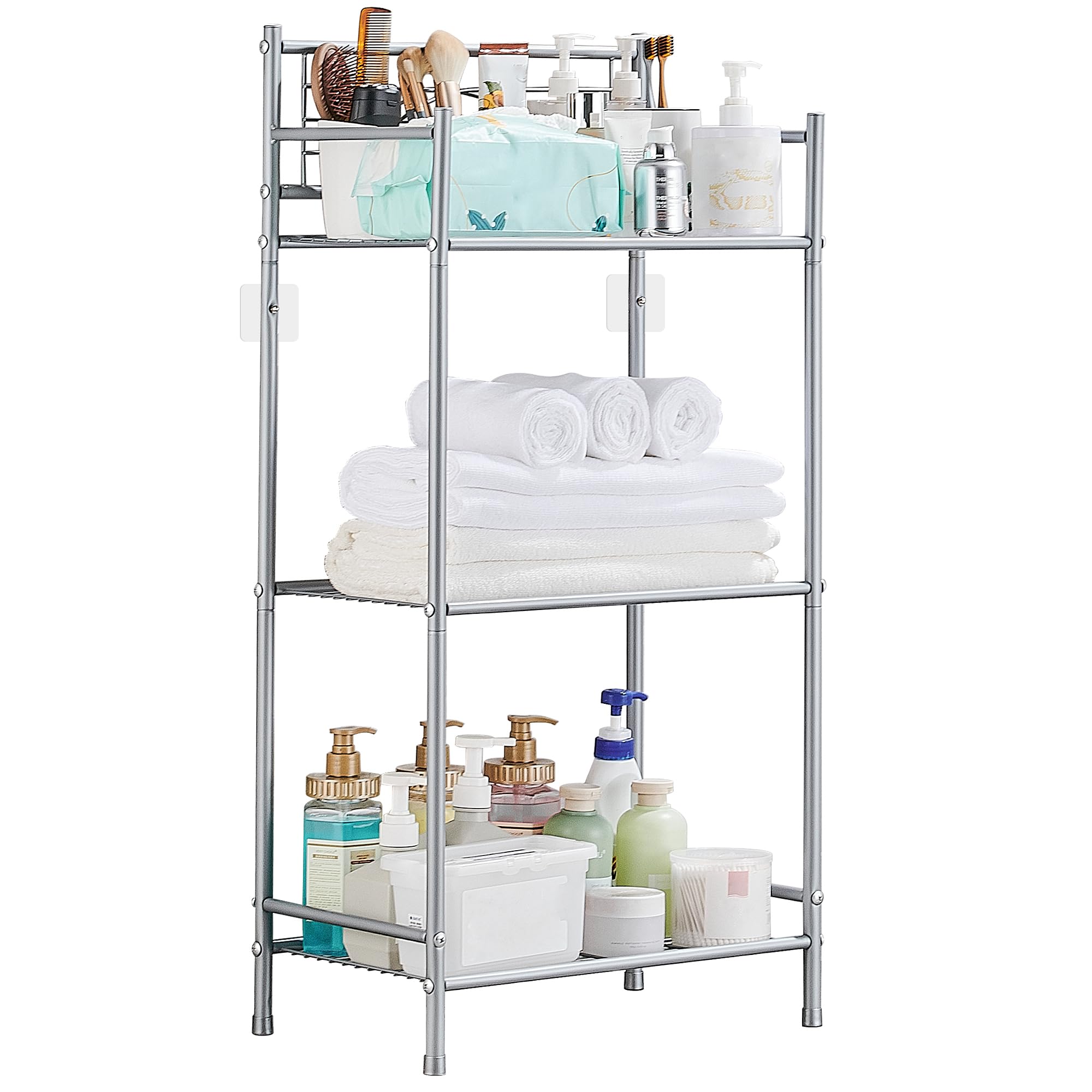 Scaffale Bagno Organizzatore di Scaffali in Metallo 3 Ripiani Scaffale Cucina Salvaspazio Portasciugamani da Terra per Bagno, Cucina, Soggiorno Grigio