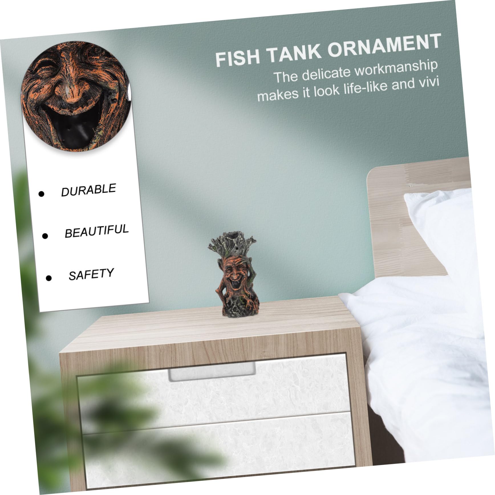 Décoration Aquarium Résine Tronc Arbre Artificiel Visage Souriant Homme Mort Accessoire Aménagement Paysager