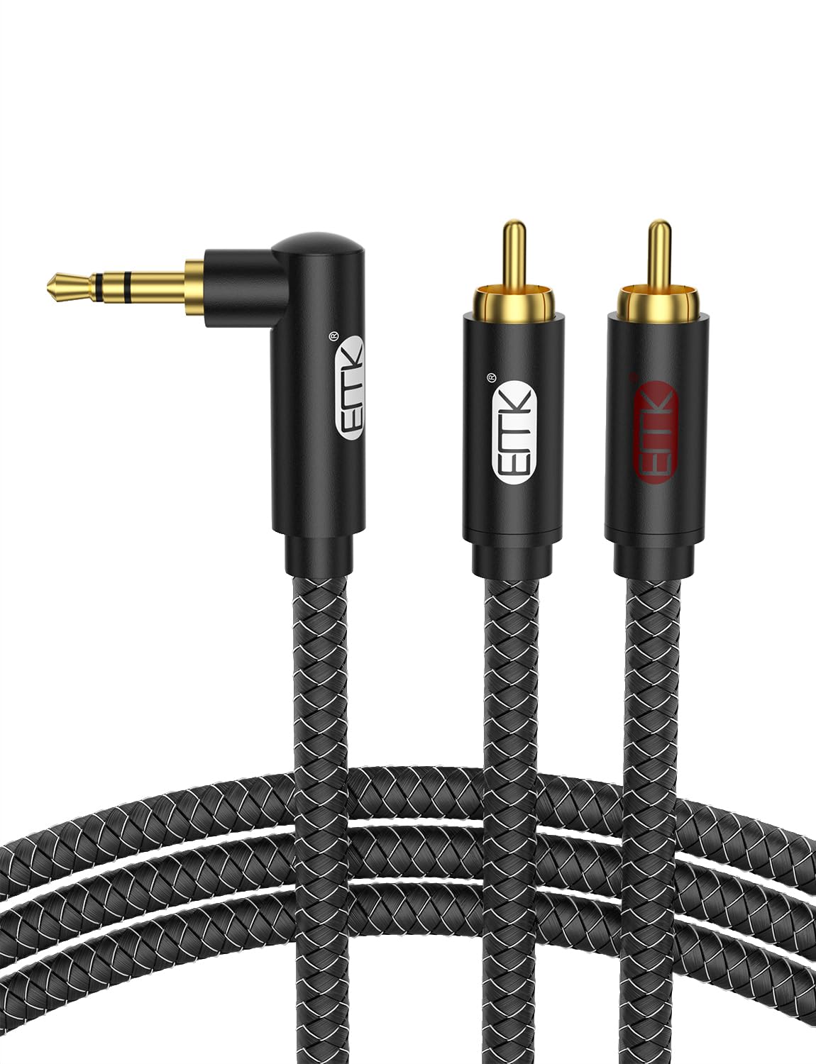 rca 3.5mm 変換ケーブル L型 EMK 90度 TRS(オス) to 2RCA(オス)ステレオミニプラグ変換ケーブルRCA赤白ステレオオーディオケーブルスマートフォン MP3 車載AUX スピーカー ホームシネマ HDTV に対応-ブラック(3M)