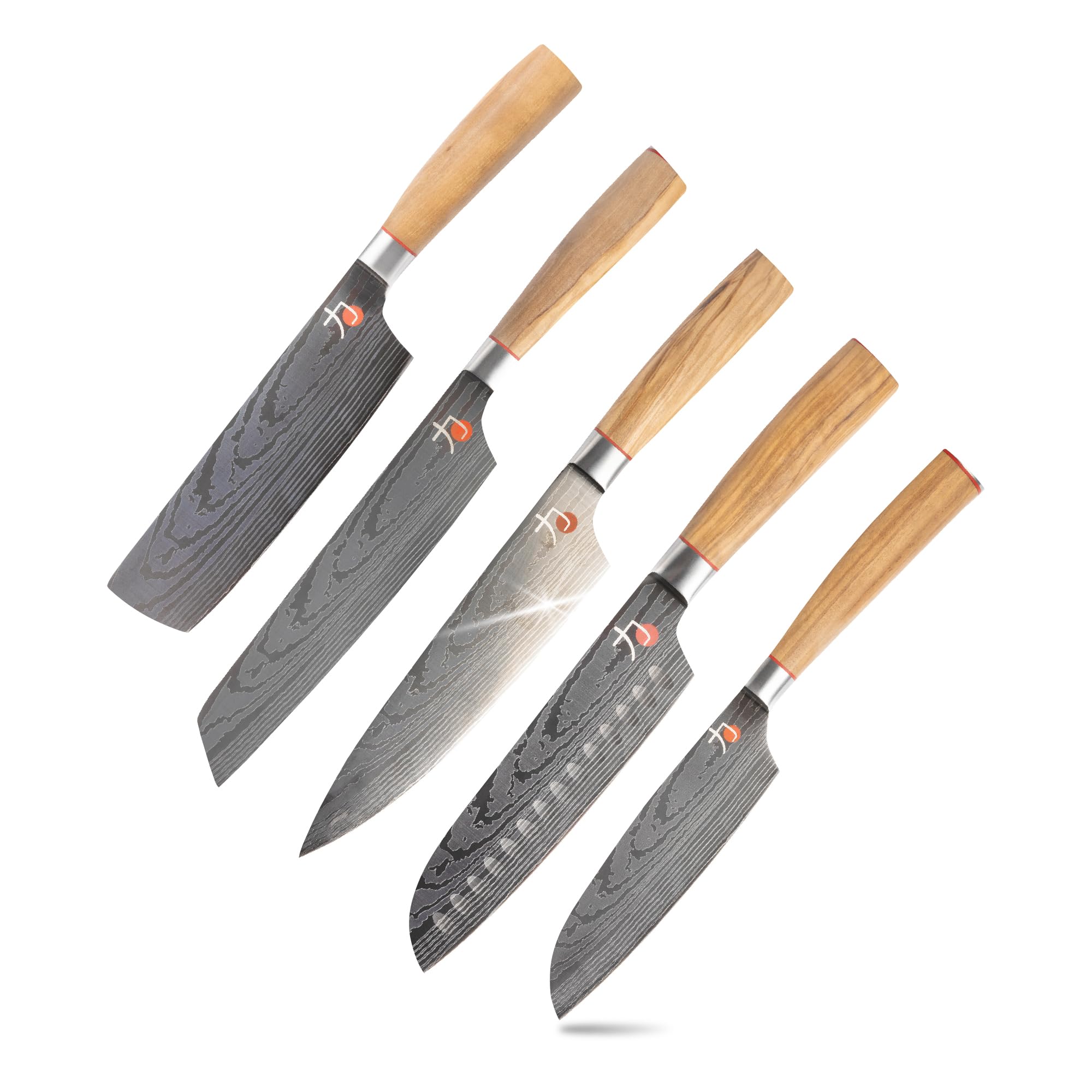 MasterPRO Tetsu | Couteaux de cuisine | Ensemble complet de 5 couteaux japonais | Parfait pour couper tous les types d'aliments | Cuisine Professionnelle | Manche en Bois d'Olivier