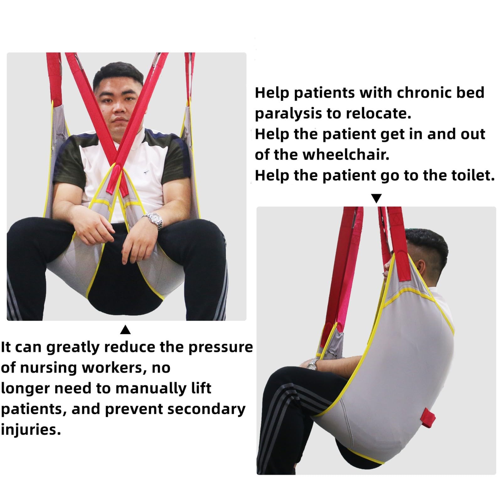 Arnés Elevación Paciente Cuerpo Completo, Grúa de Paciente, Eslinga De Elevación,para Posicionamiento Y Elevación De La Cama,Enfermería, Fácil de Usar Large