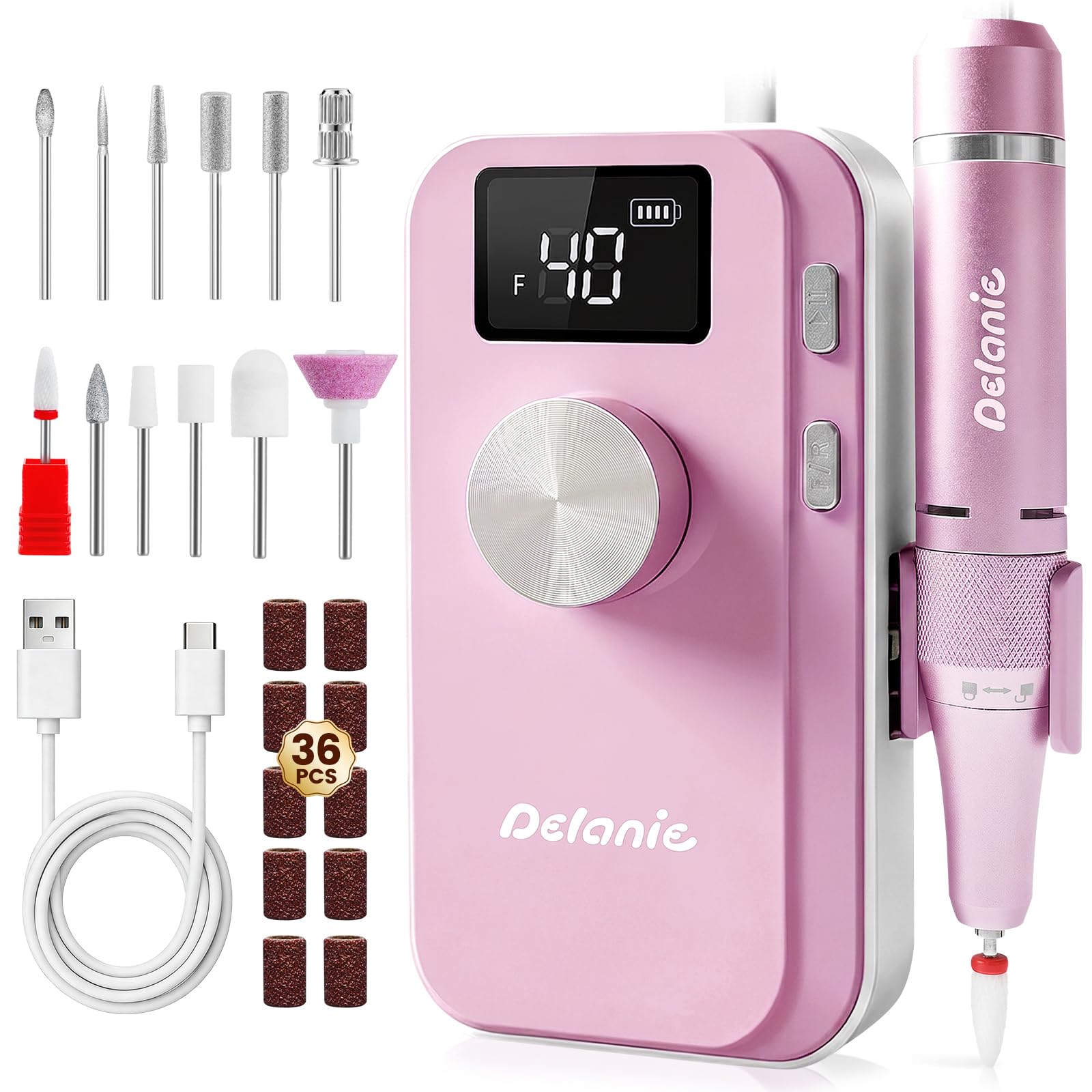 Delanie 40000 U/min elektrischer Nagelfräser für Gelnägel Acrylnägel, Rosa