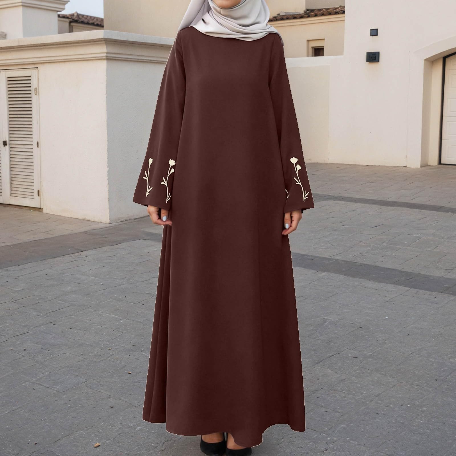 Vestido Largo Bohemio con Bordados Elegantes y Bolsillos para Mujer Vestido Casual Holgado de Inspiración Étnica