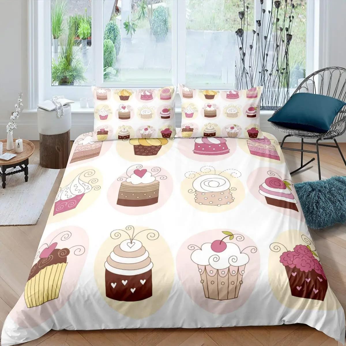 QBIDCSX King Size Duvet Cover Sets Dessert King Size Bedding Sets Patterned Bed ding 230x220 cm and 2 Pillowcases 50x75 cm with Zipper - Warm & Ultra Soft Brushed Microfiber