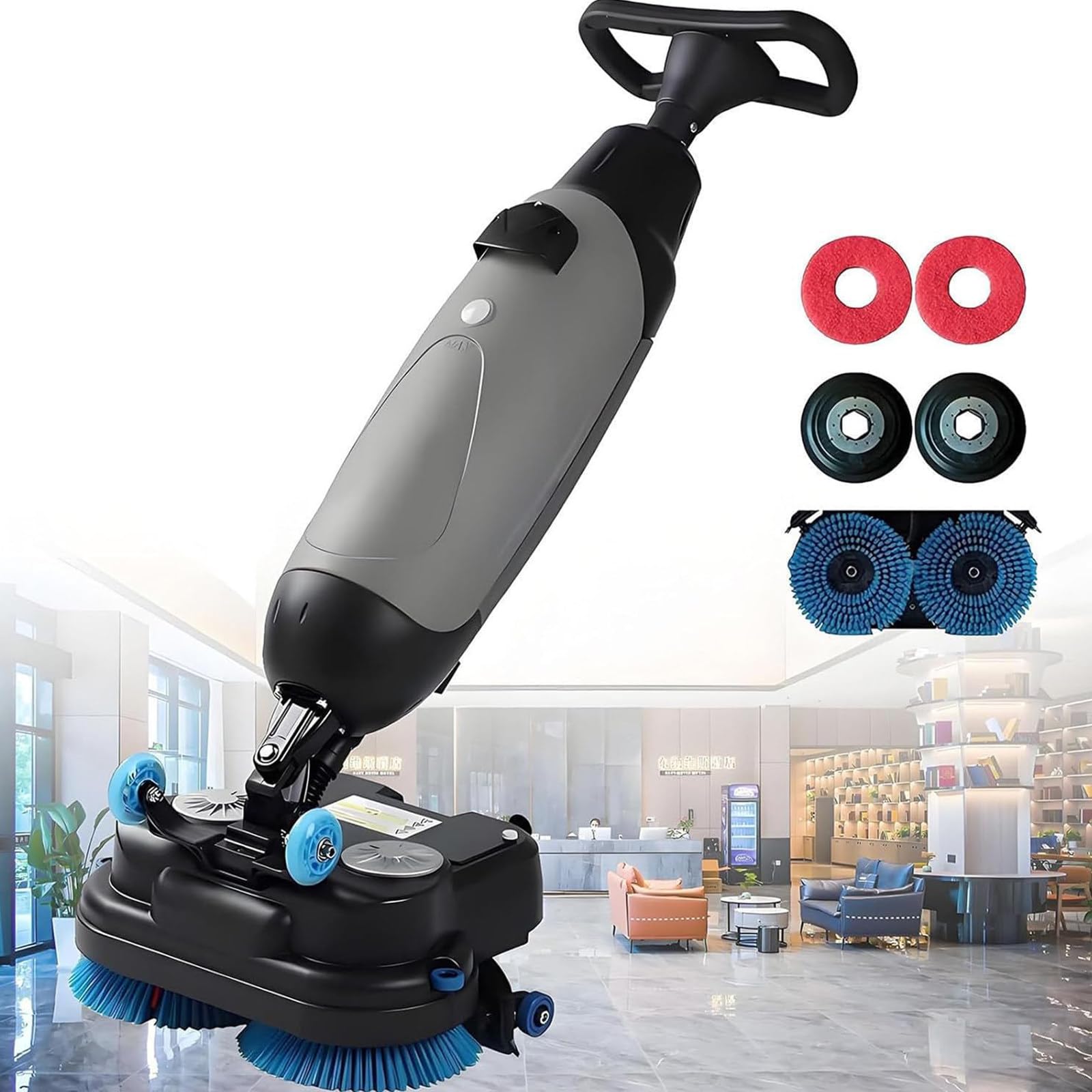Fregadora Suelos compacta Profesional con depósitos Separados 5,5 L y 8,5 L, cepillos Limpieza motorizados 45 cm (18 Pulgadas), inalámbrica y alimentada por una batería 36 V. Grey