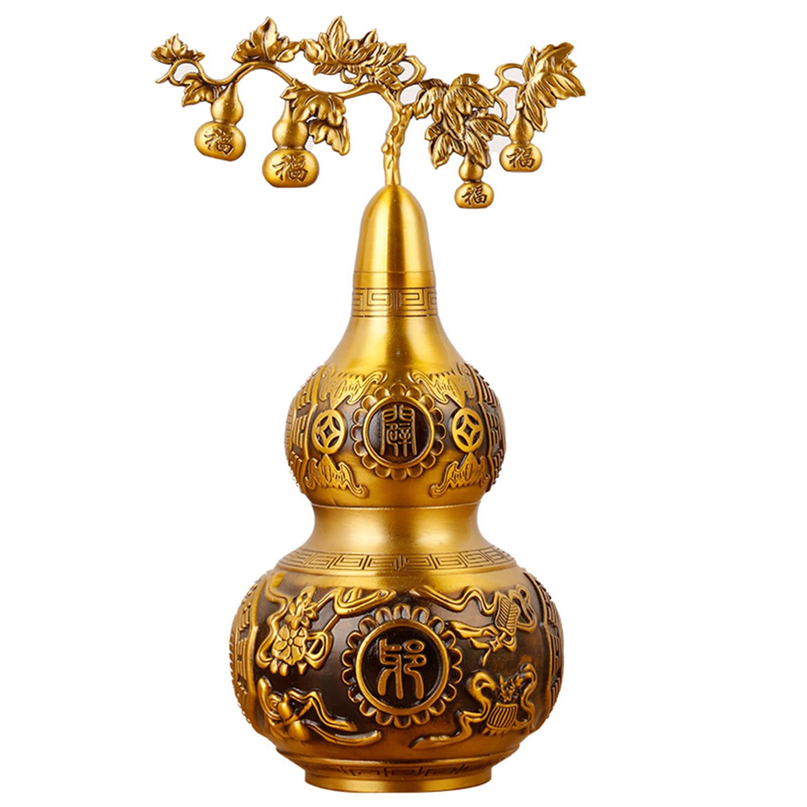 NHDVDVAV Golden Gourd Fengshui Gourd Statue,Brass Wu Lou Figurine for Home Office Living Room Desktop Decoration Health Prosperity,15 * 20.3 * 37cm