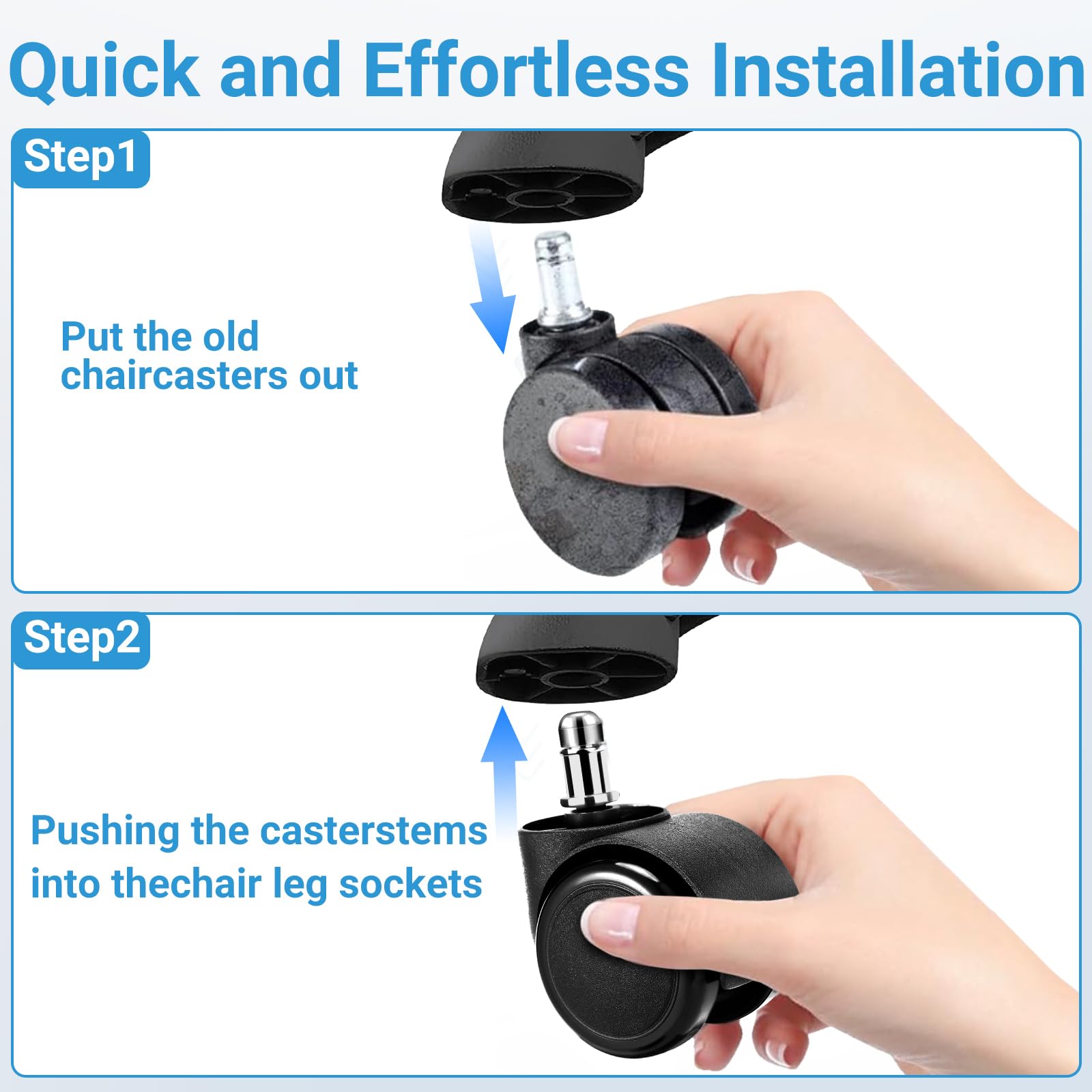 2 Inch Office Chair Casters Wheels Heavy Duty 5 pcs Chair Wheel Replacement Mute Rubber Rotating Desk Chair — view 5