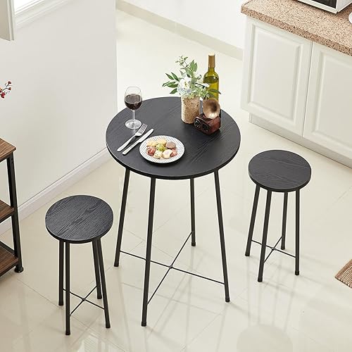 Miniatura 6 de VECELO Juego de mesa de 3 piezas, muebles y sillas redondas de bistró, juego de 2, parte superior de madera de altura de mostrador, ahorro de