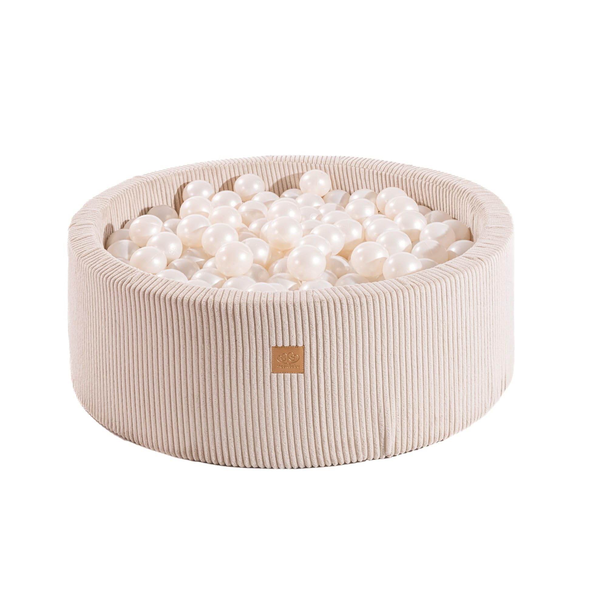 MEOWBABY Piscine À Balles pour Bébé - Rond 90x30cm Piscine a Balle pour Enfant avec 200 Balle, Côtelé, Ecru: Blanc Perle