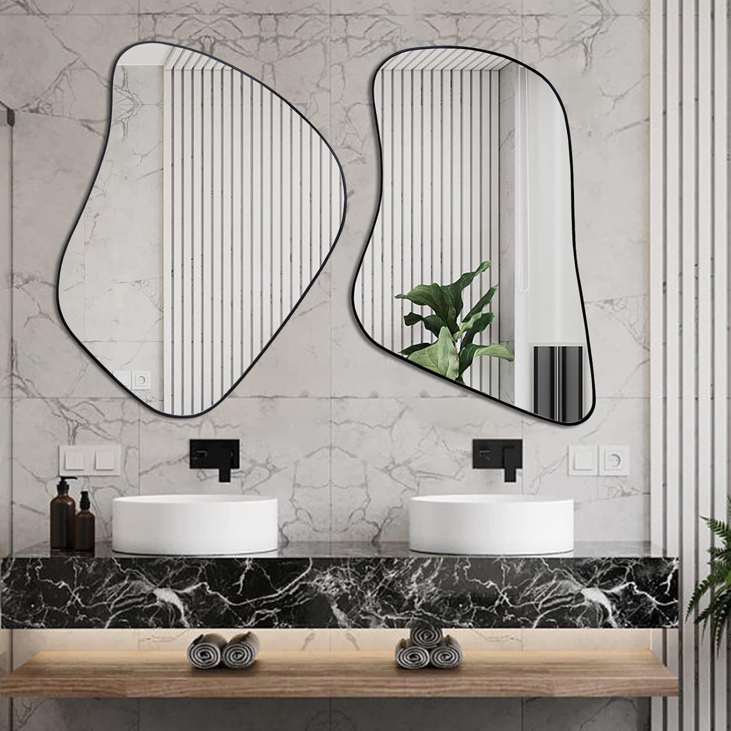 2-Pack Irregular Mirror, Asymmetrical Mirrors, Odd Shaped Mirrors, Modern Abstract Frameless Wall Mirror for Living Room Entryway Bathroom Bedroom Fireplace(34"x26.4",34"x21.7")