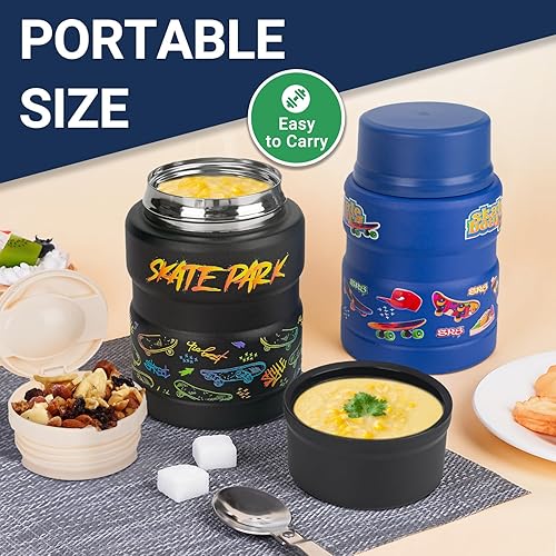 Miniatura 4 de Termo infantil de 17 onzas para comida caliente, termo de sopa con cuchara plegable, tarro de alimentos aislado para alimentos fríos y calientes,