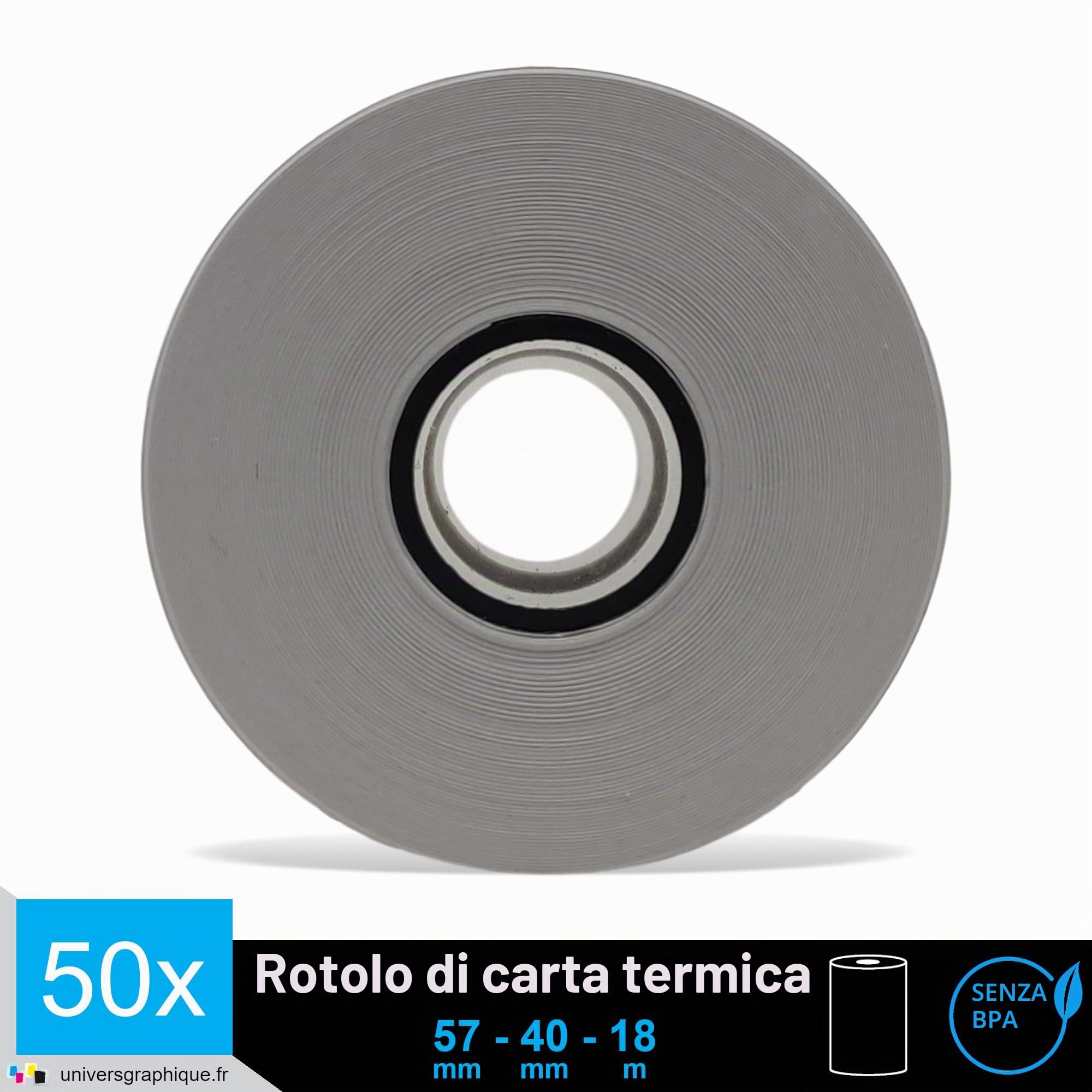 UniversGraphique 57mm x 40mm Rotoli di Carta Termica per Stampare Scontrini Carta Bianca di Alta Qualità Confezione da 50