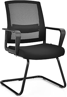 COSTWAY Freischwinger Stuhl, Schwingstuhl mit Armlehne, Konferenzstuhl, Bürostuhl, Computerstuhl bis 136kg belastbar, Besucherstuhl für Büro, Konferenzraum, Arbeitszimmer